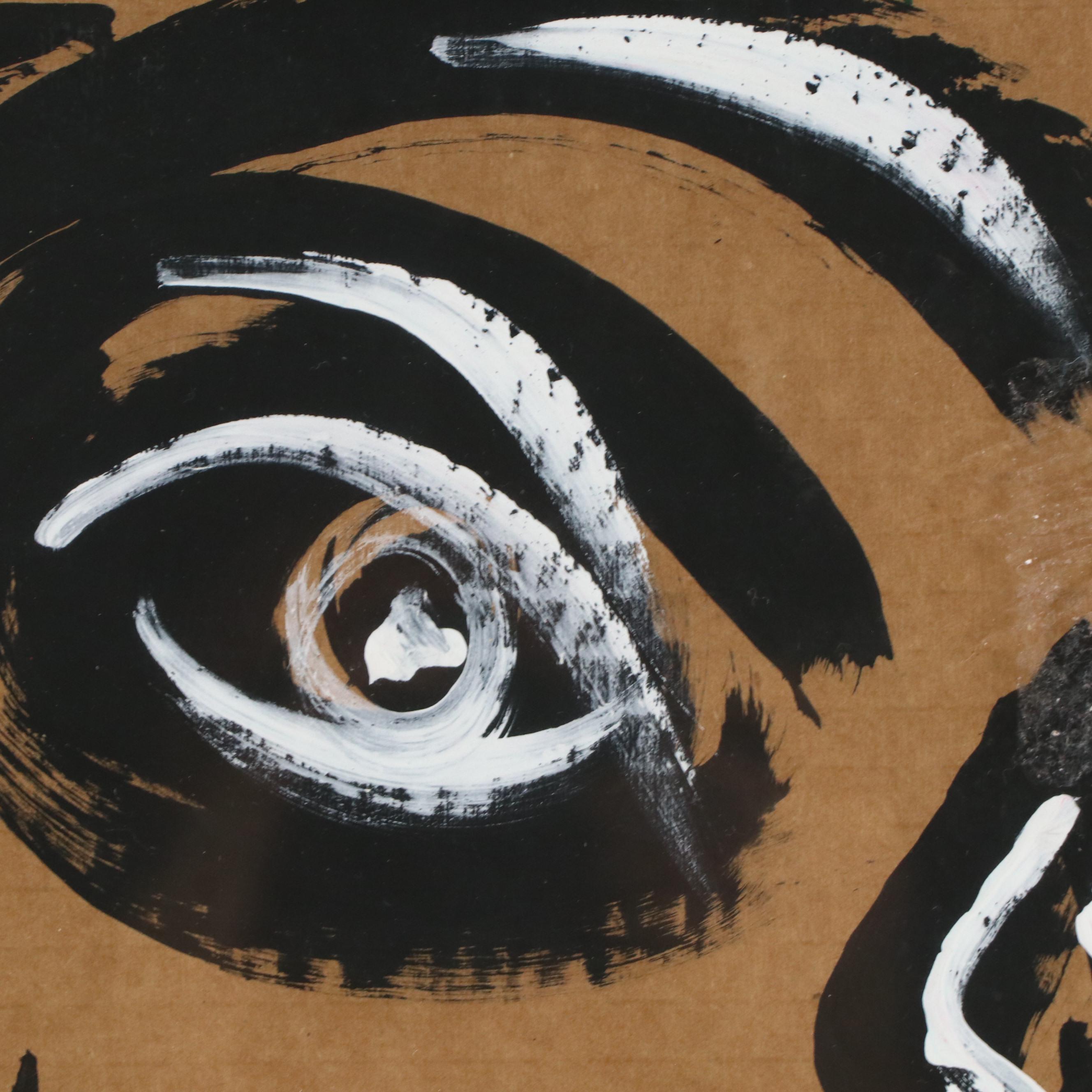 Peter Keil Abstract Portrait Acrylic Painting, Late 20th Century