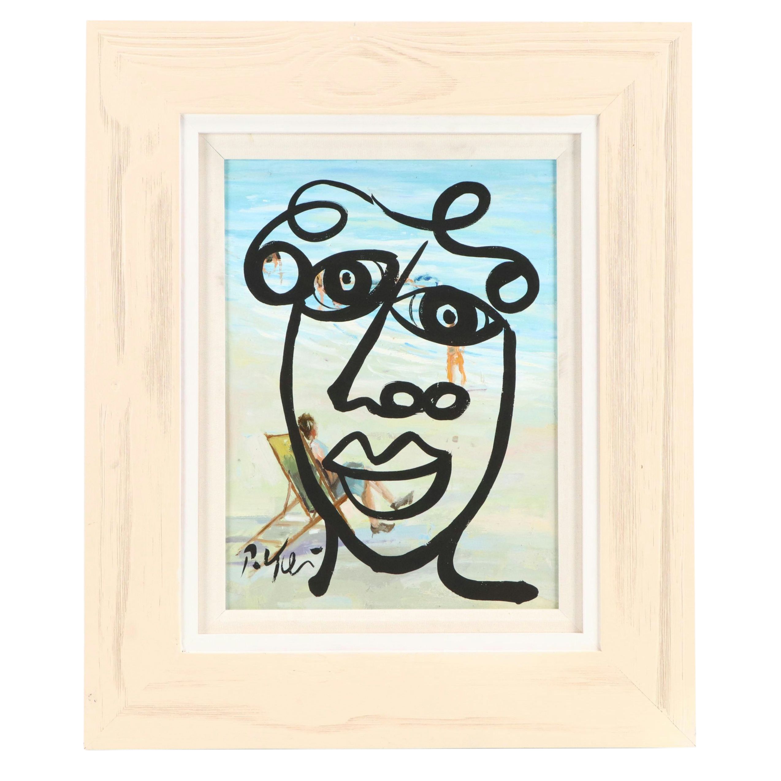 Peter Keil Abstract Portrait Acrylic Painting, Late 20th Century