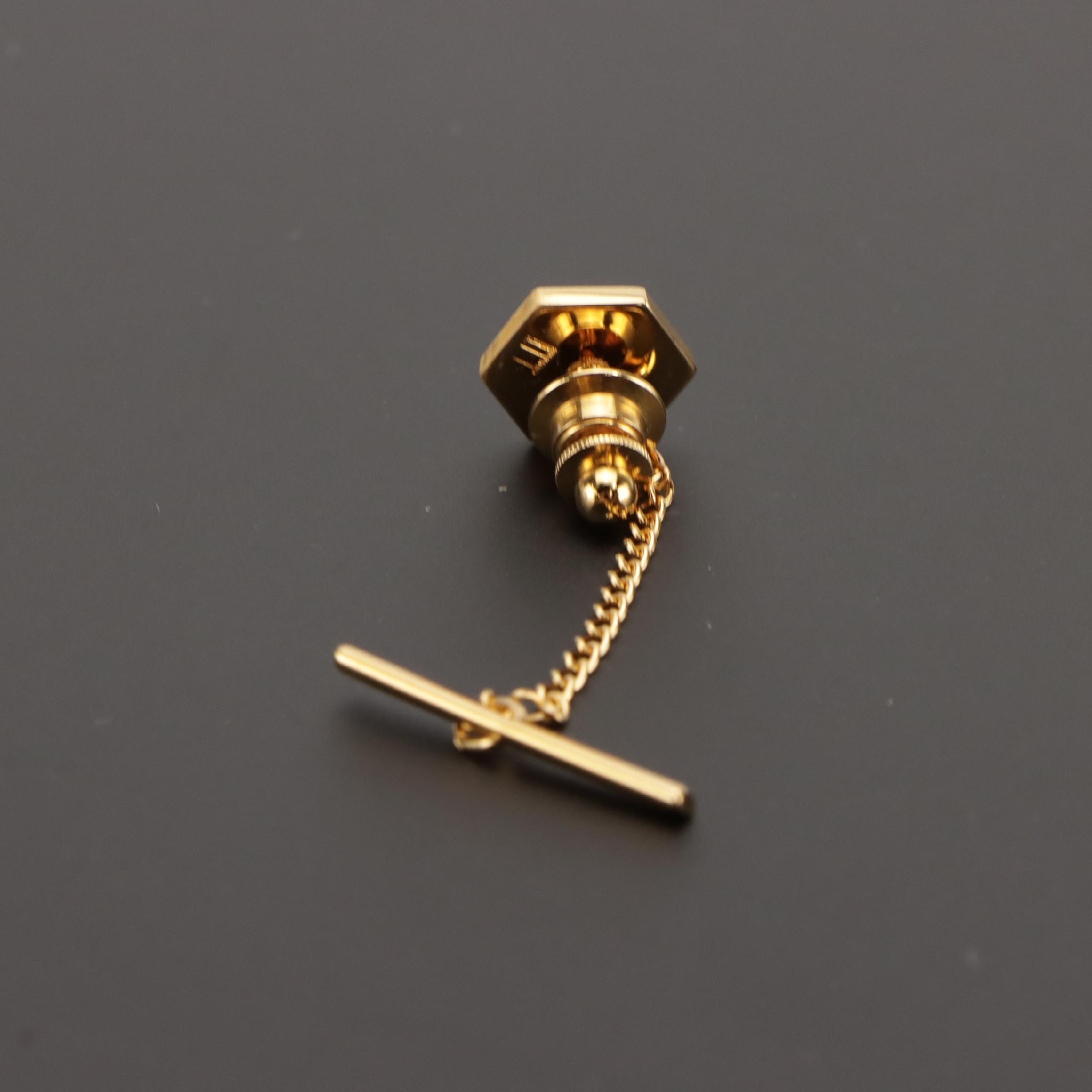 Dunhill Gold Plate Logo Tie Tack with Chain