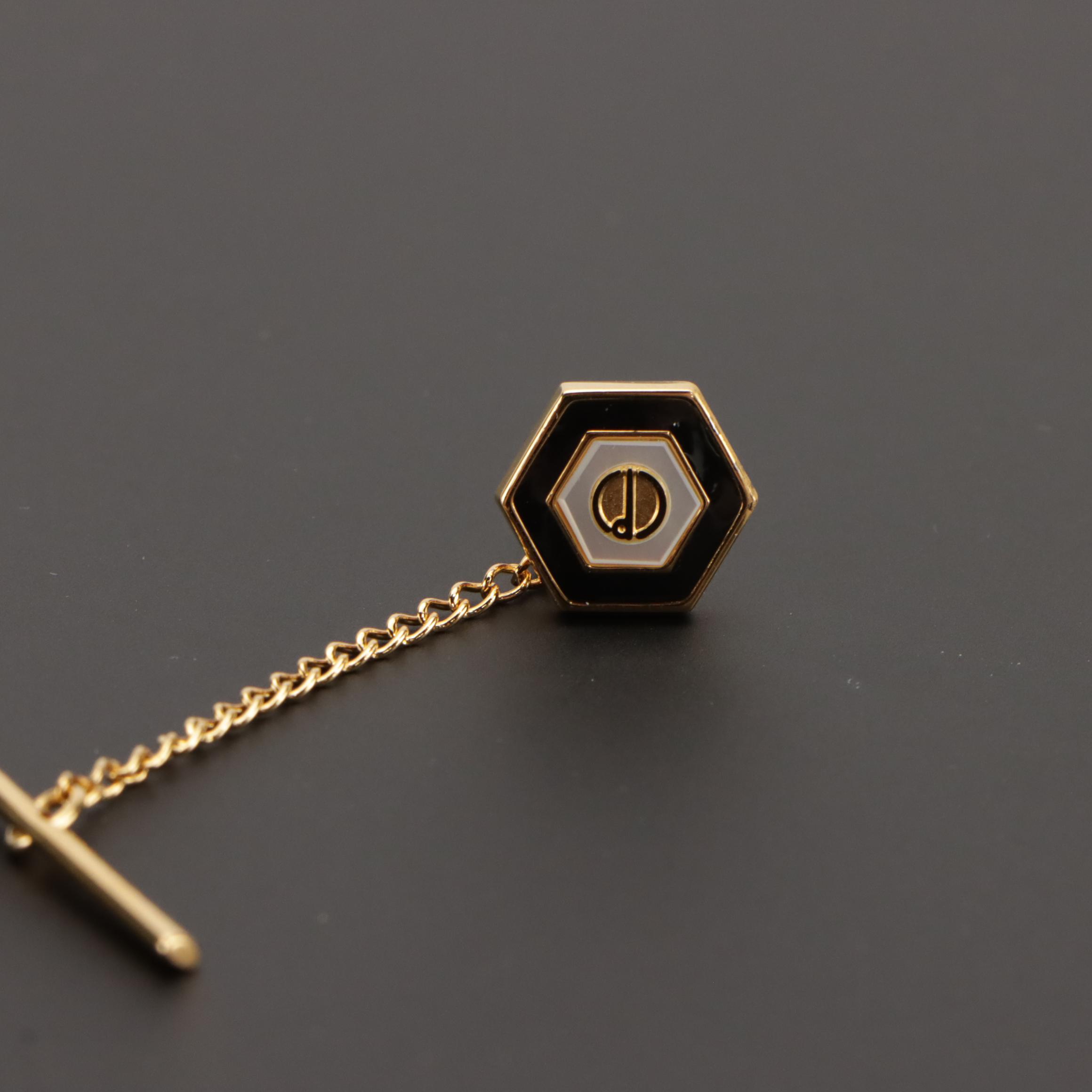 Dunhill Gold Plate Logo Tie Tack with Chain