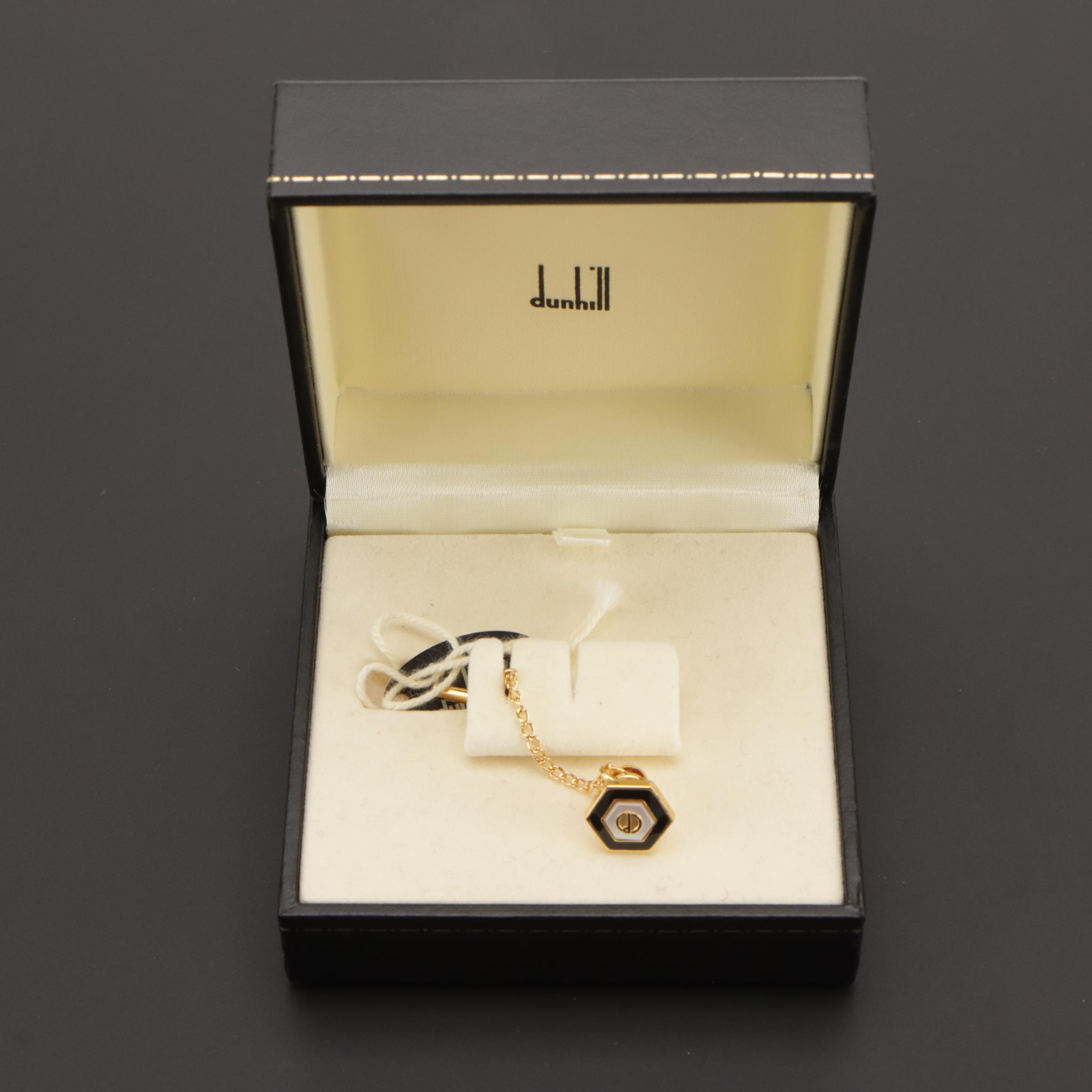 Dunhill Gold Plate Logo Tie Tack with Chain