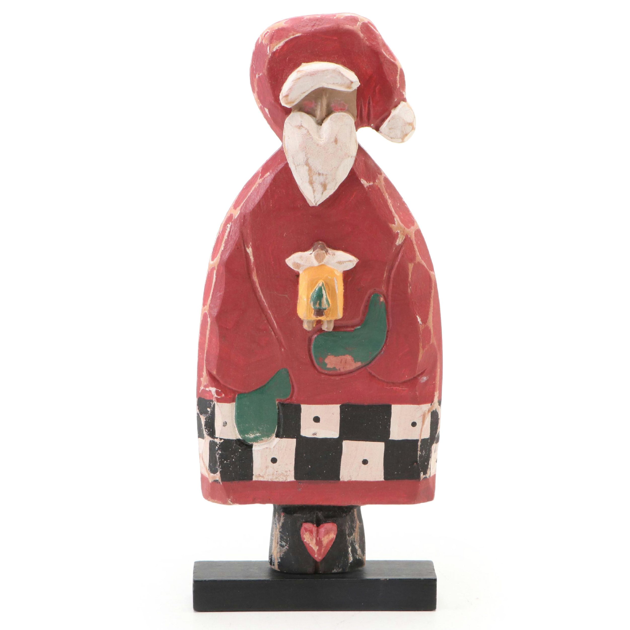 Ilona Steelhammer Folk Art Style Wooden Santa Figurine