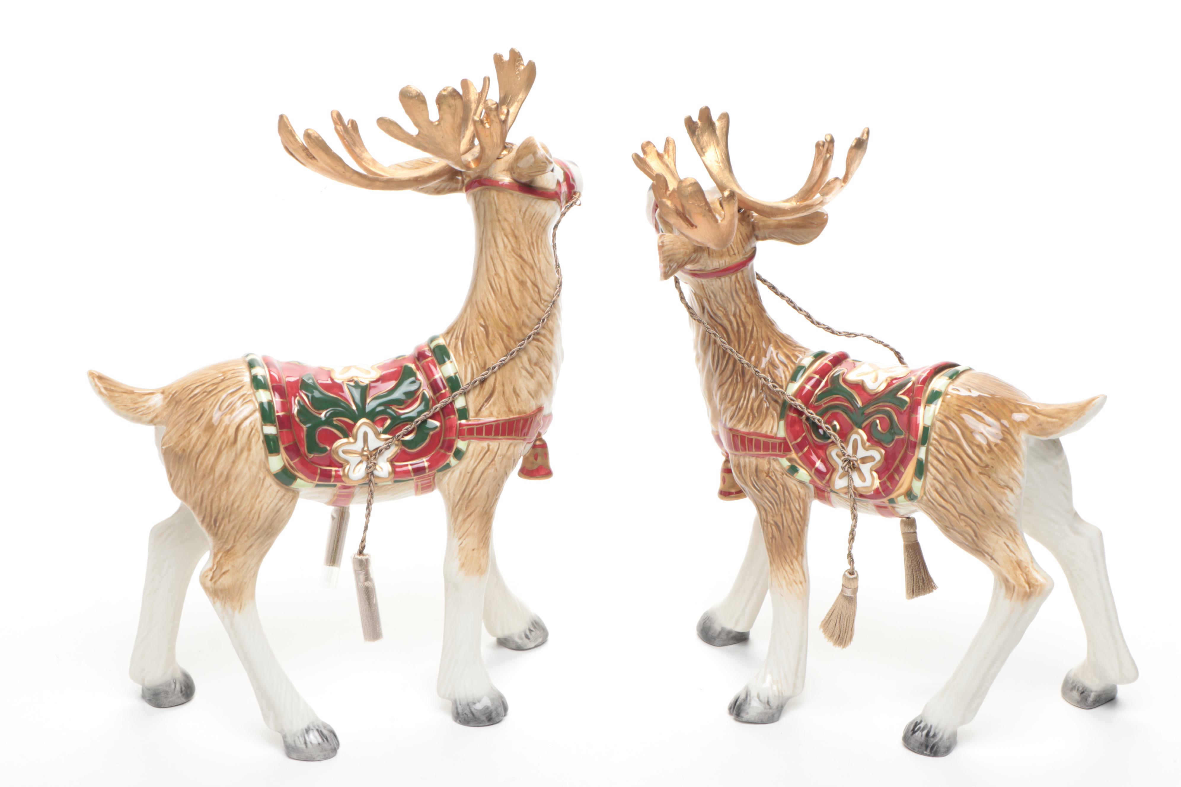Fitz & Floyd "Christmas Tidings" Ceramic Reindeer Figurines