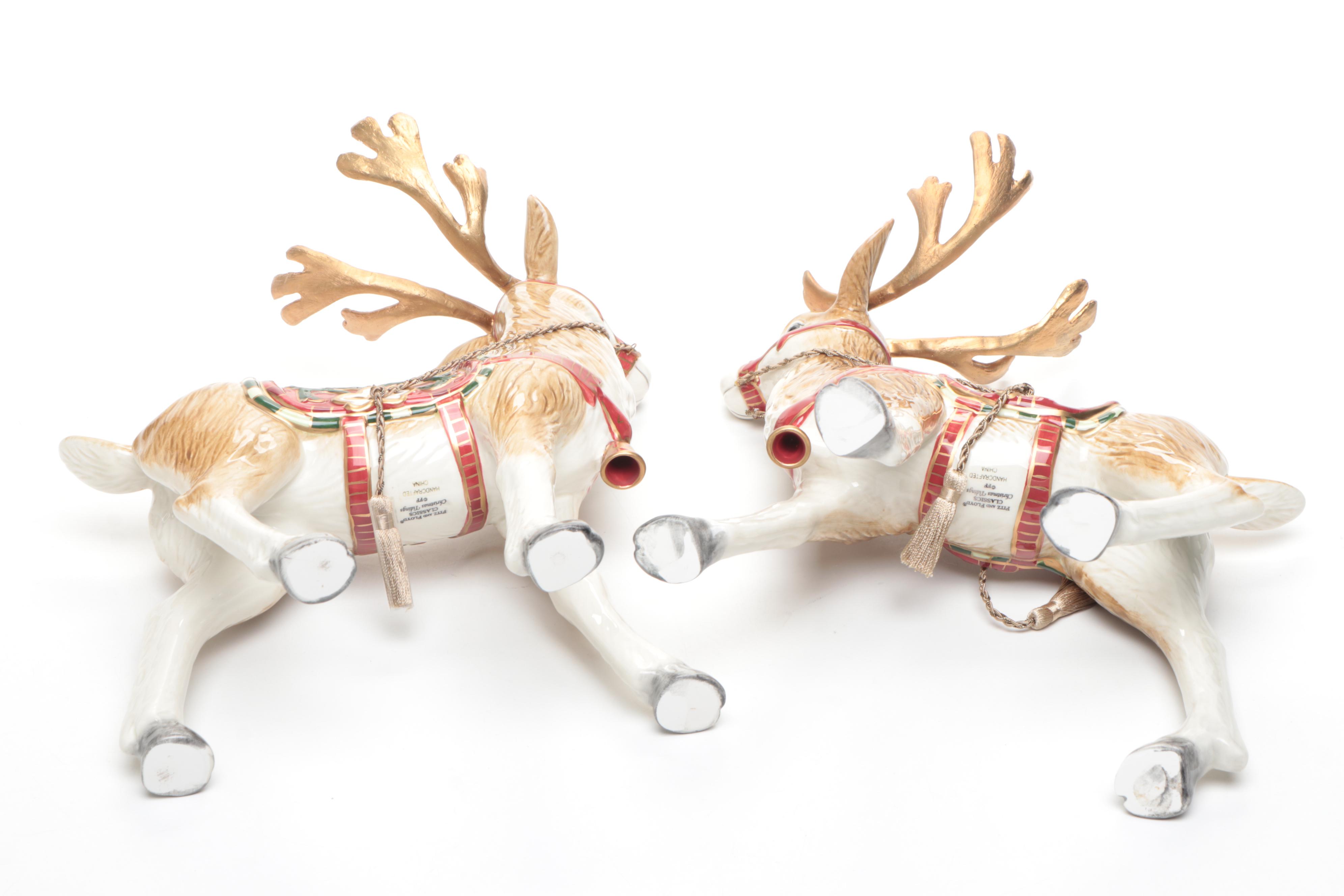 Fitz & Floyd "Christmas Tidings" Ceramic Reindeer Figurines