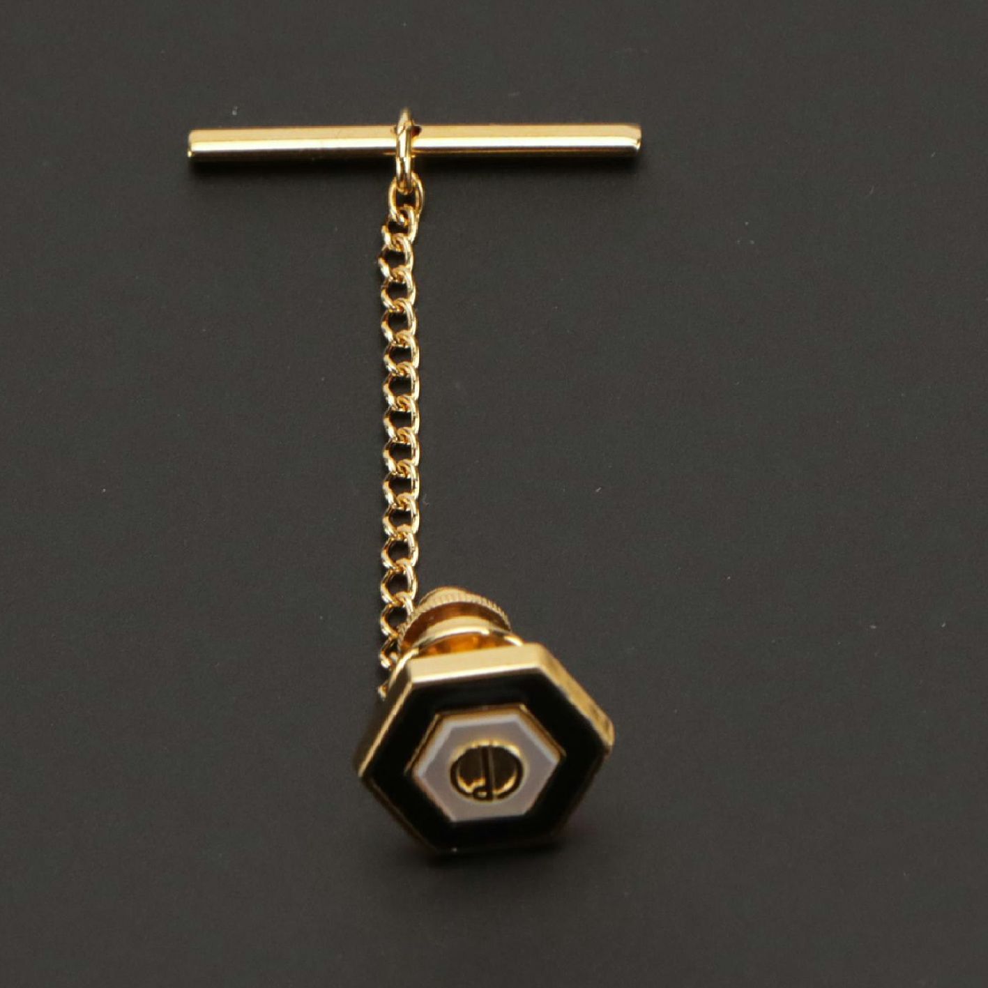 Dunhill Gold Plate Logo Tie Tack with Chain