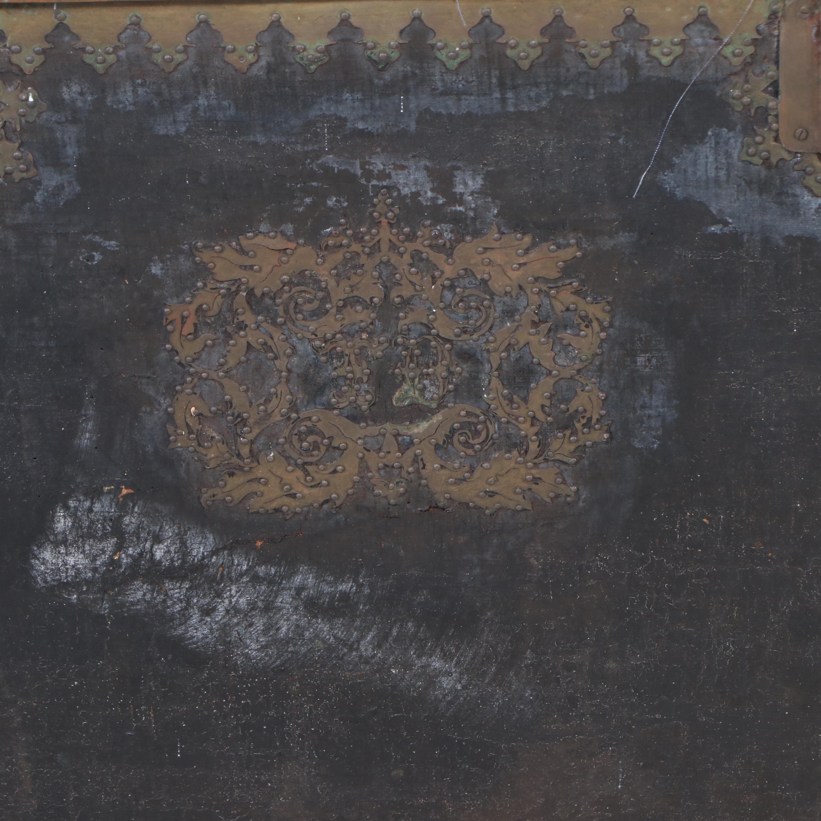 Victorian Leather Covered and Brass Accented Trunk, Late 19th Century