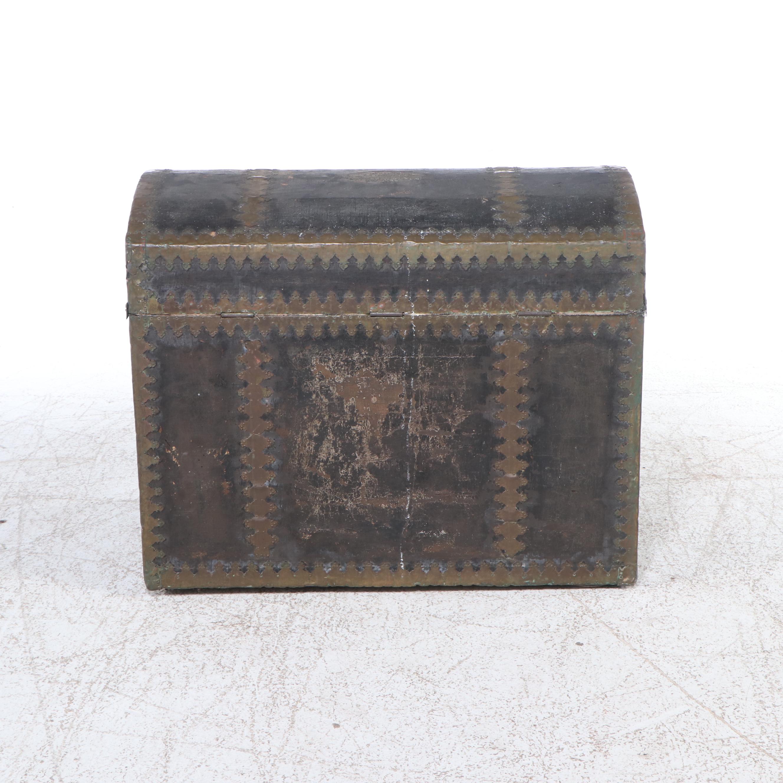 Victorian Leather Covered and Brass Accented Trunk, Late 19th Century