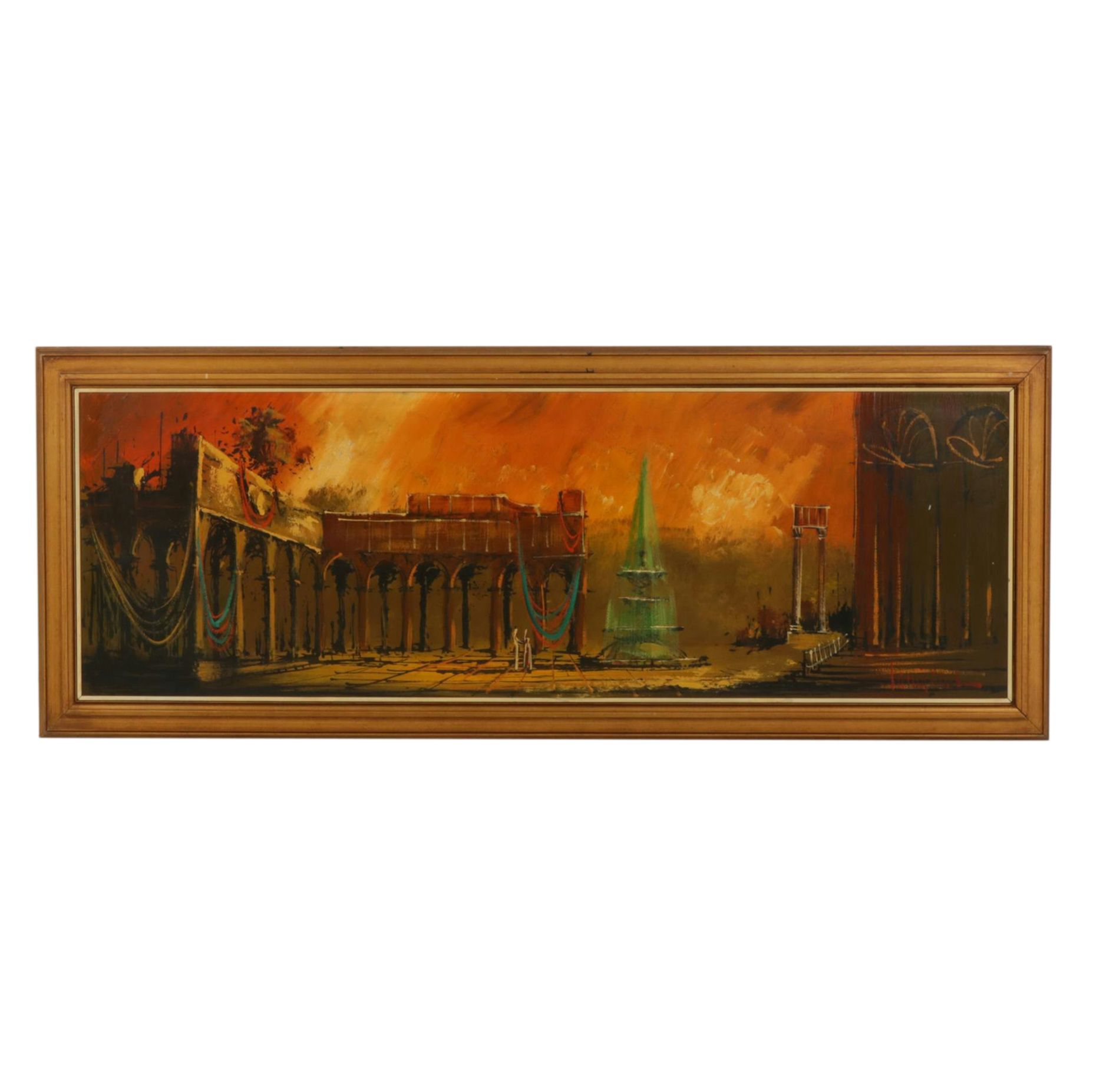 Van Gaard Architectural Oil Painting, Late 20th Century