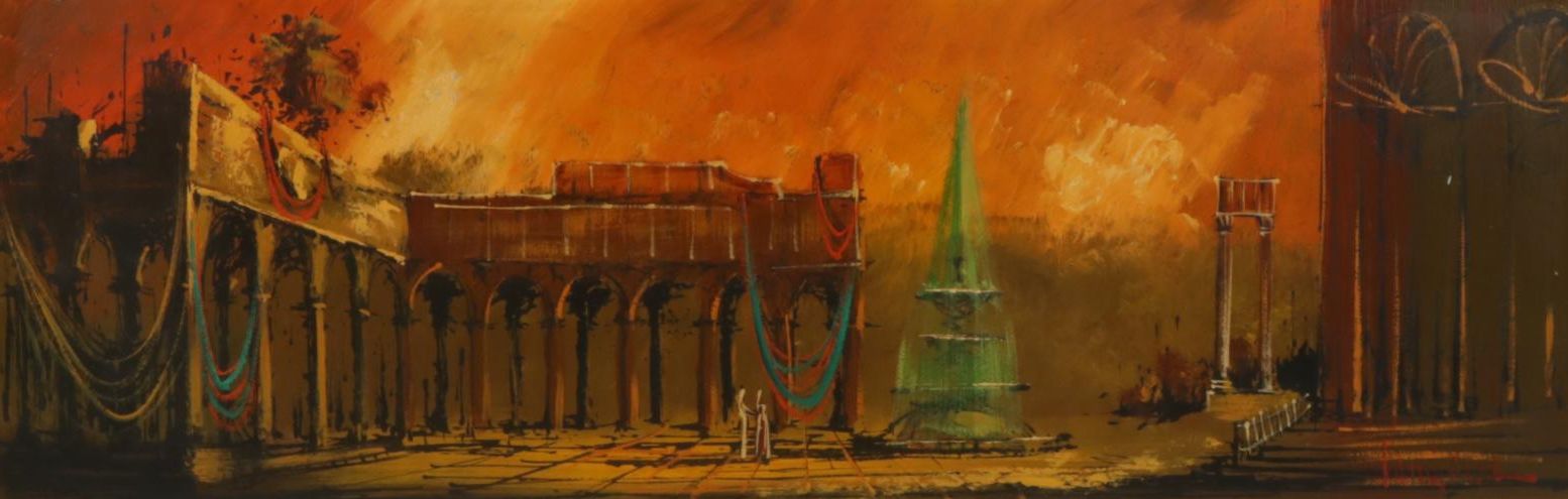 Van Gaard Architectural Oil Painting, Late 20th Century