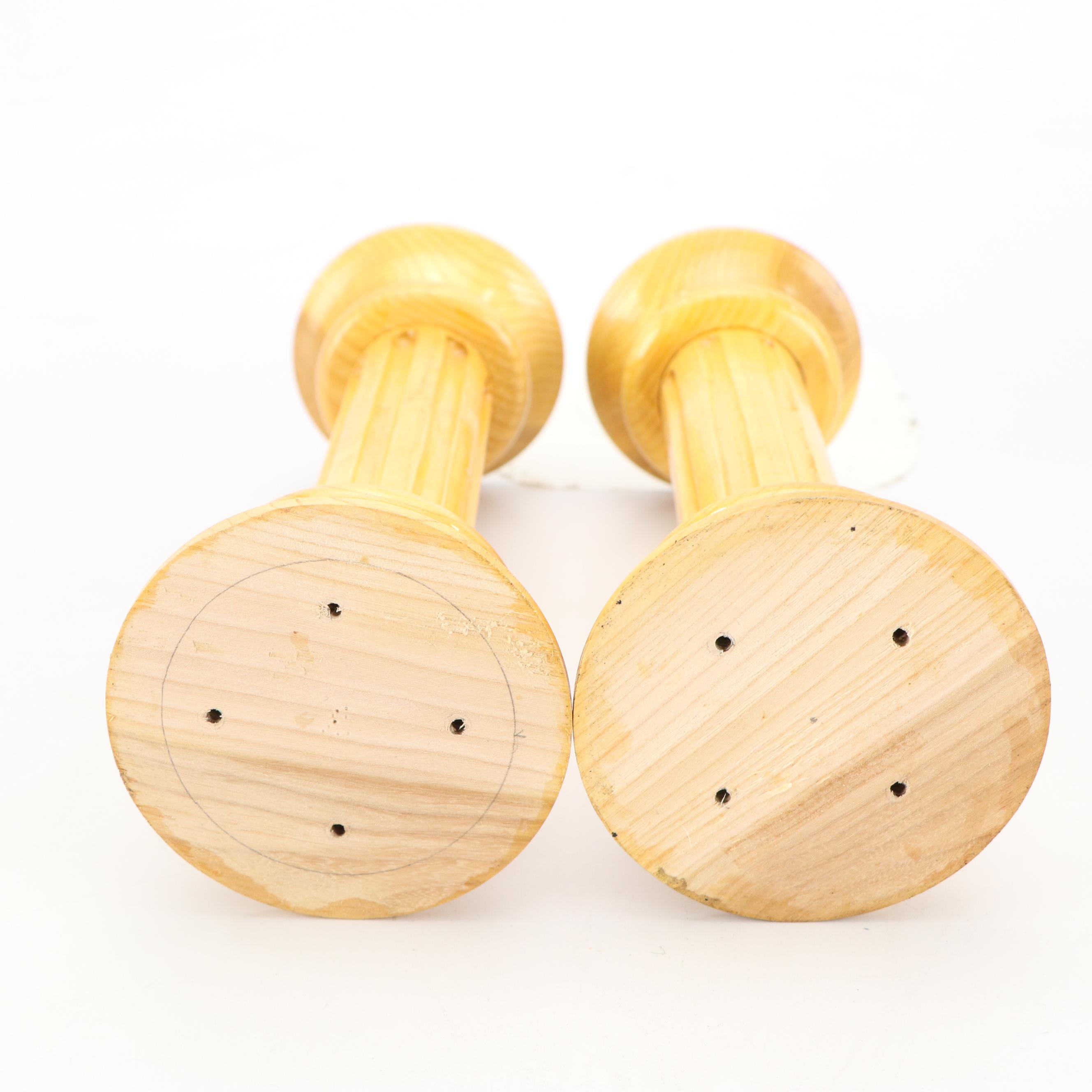 Spiral Carved Walnut and Rib Carved Pine Candlesticks