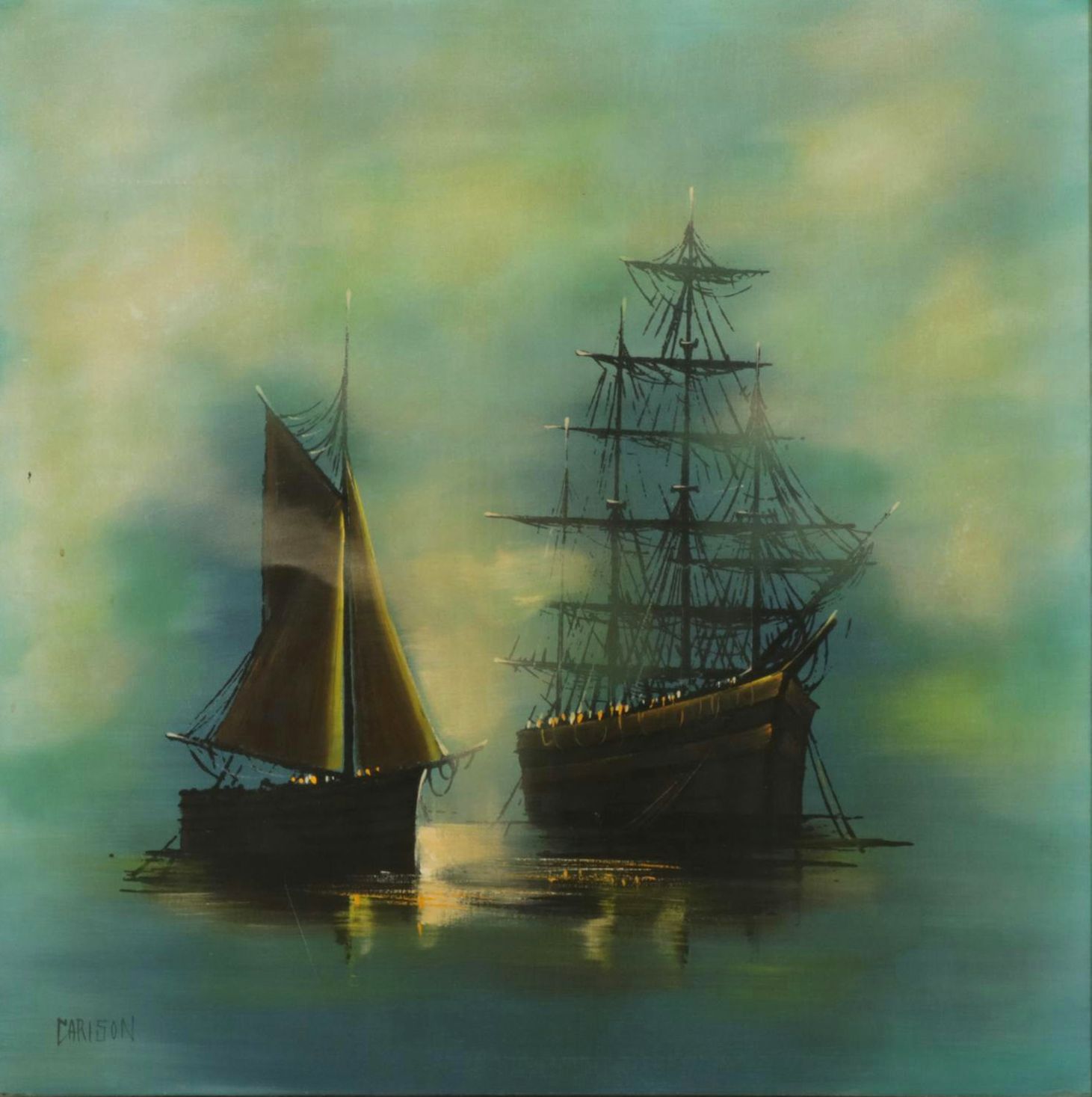 Carison After Montague Dawson "Night Mists" Oil Painting on Canvas, 20th Century