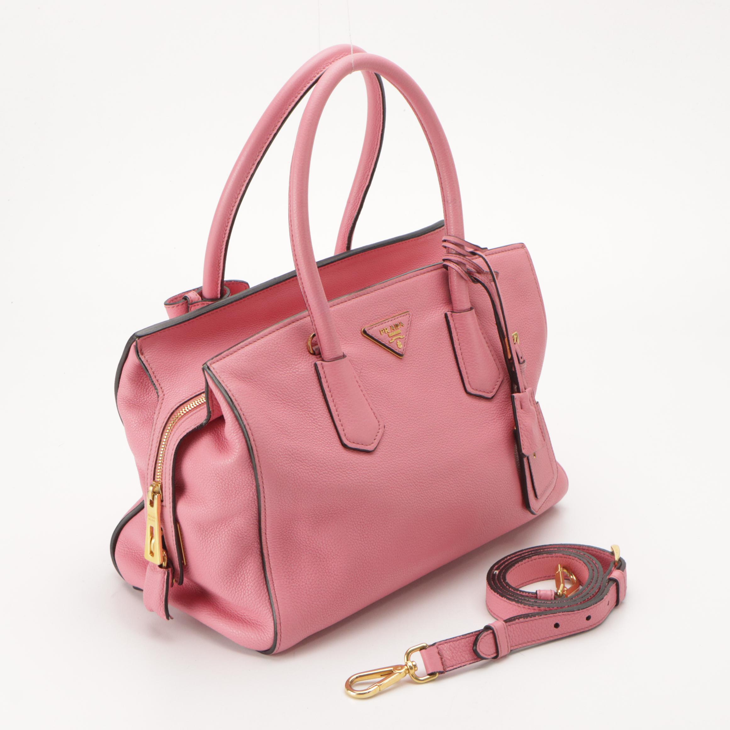 Prada Two-Way Shoulder Bag in Bubblegum Pink Grained Calfskin Leather