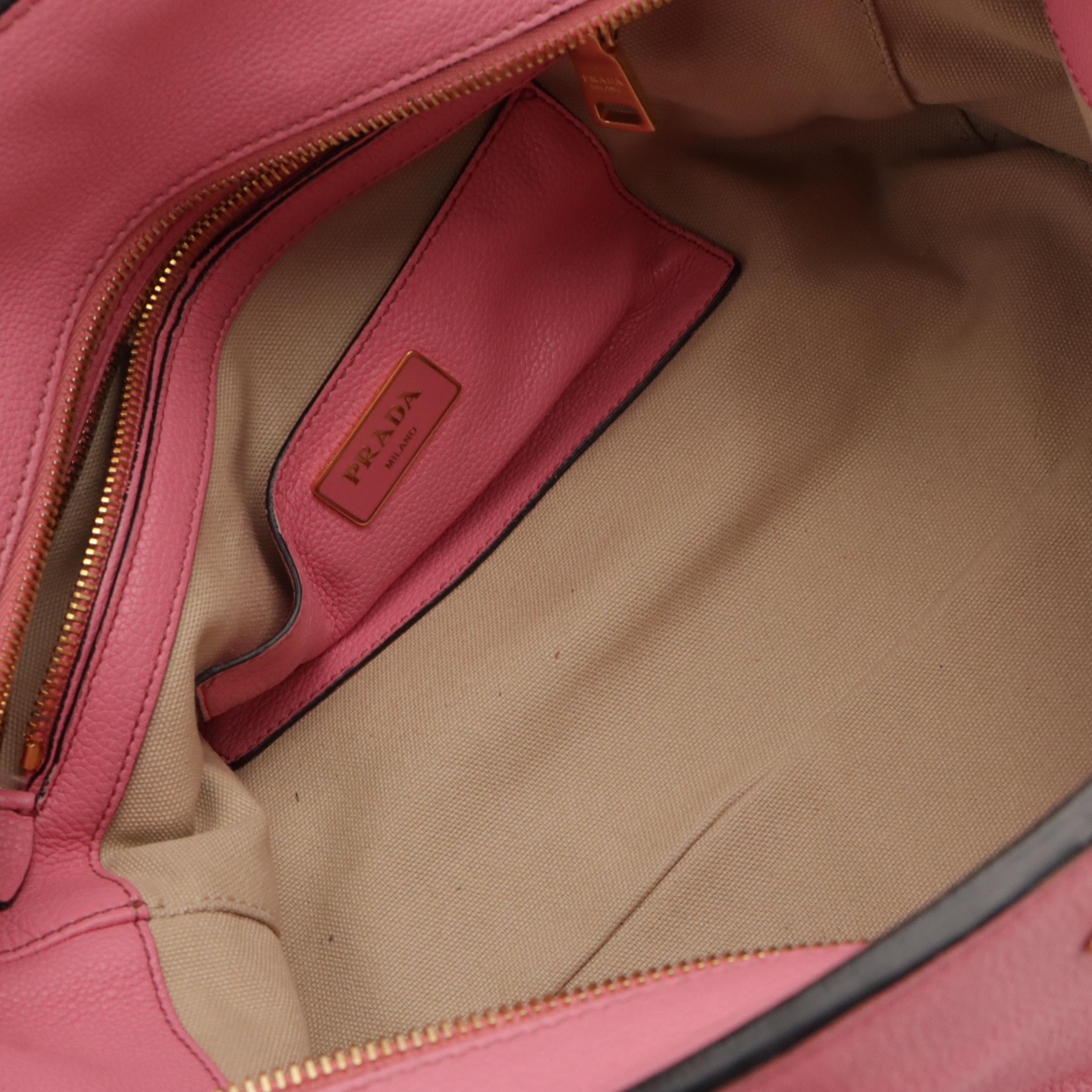 Prada Two-Way Shoulder Bag in Bubblegum Pink Grained Calfskin Leather