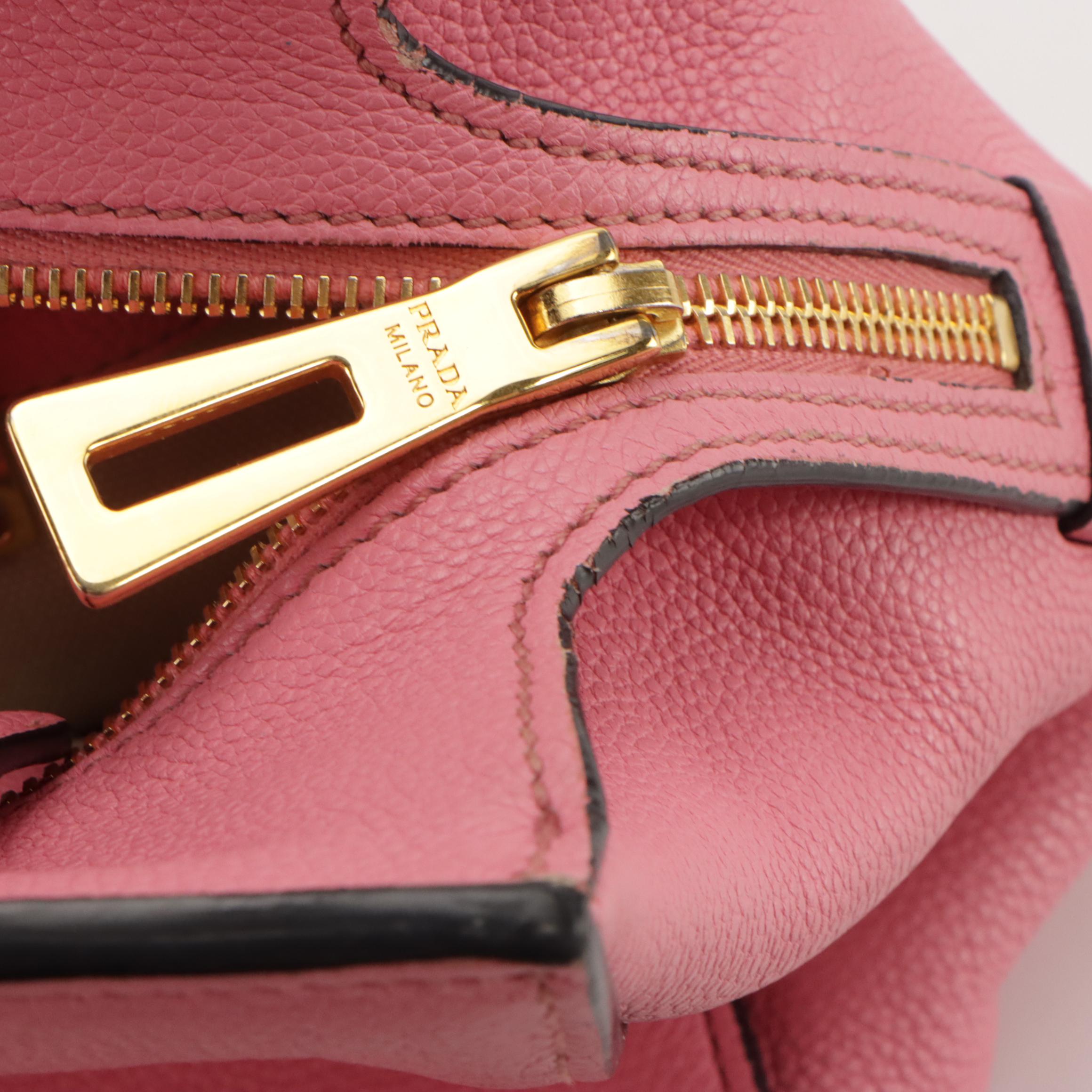 Prada Two-Way Shoulder Bag in Bubblegum Pink Grained Calfskin Leather