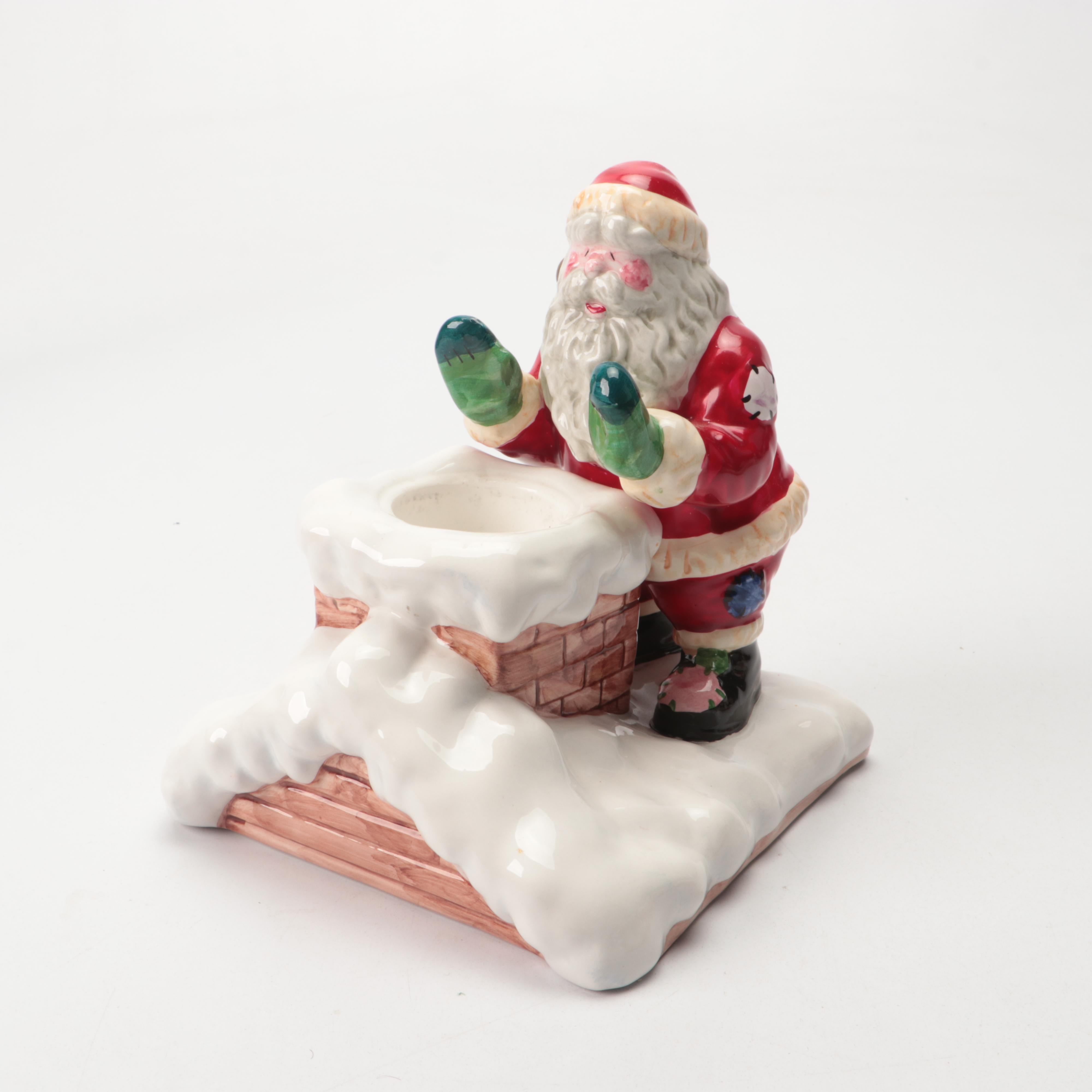 Mikasa Winter Scene Porcelain Box with Santa Figurine and Other Christmas Decor