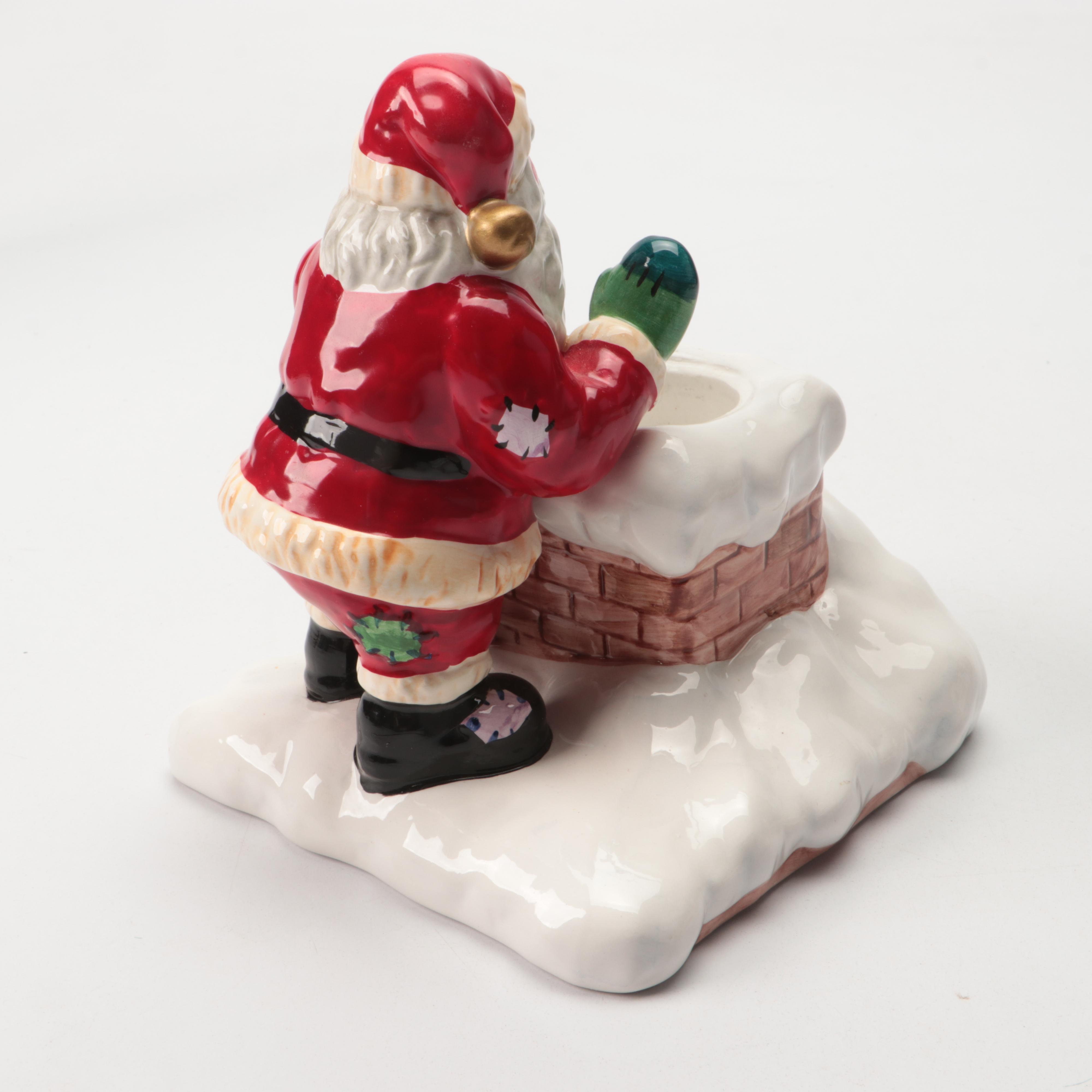 Mikasa Winter Scene Porcelain Box with Santa Figurine and Other Christmas Decor
