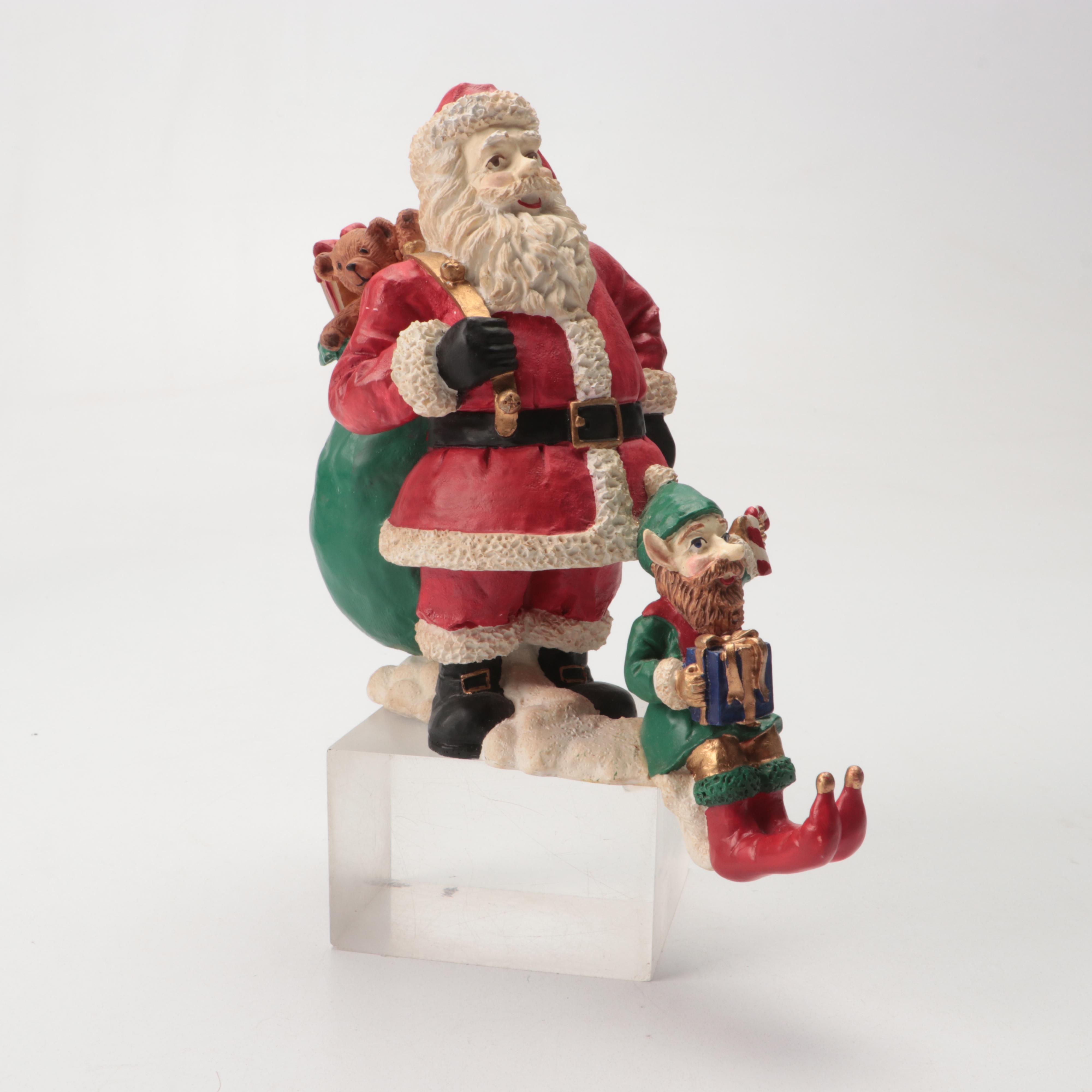 Mikasa Winter Scene Porcelain Box with Santa Figurine and Other Christmas Decor