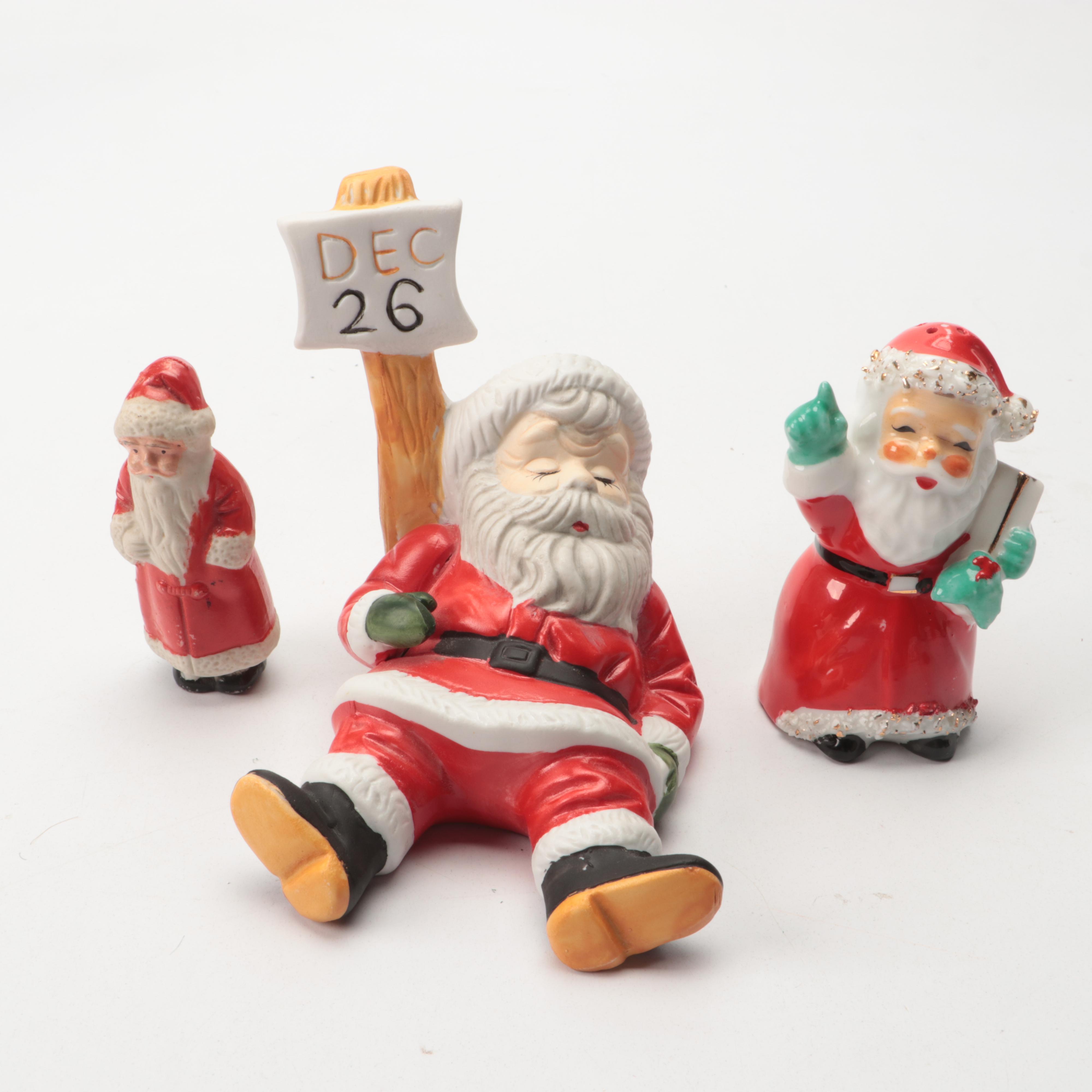 Mikasa Winter Scene Porcelain Box with Santa Figurine and Other Christmas Decor