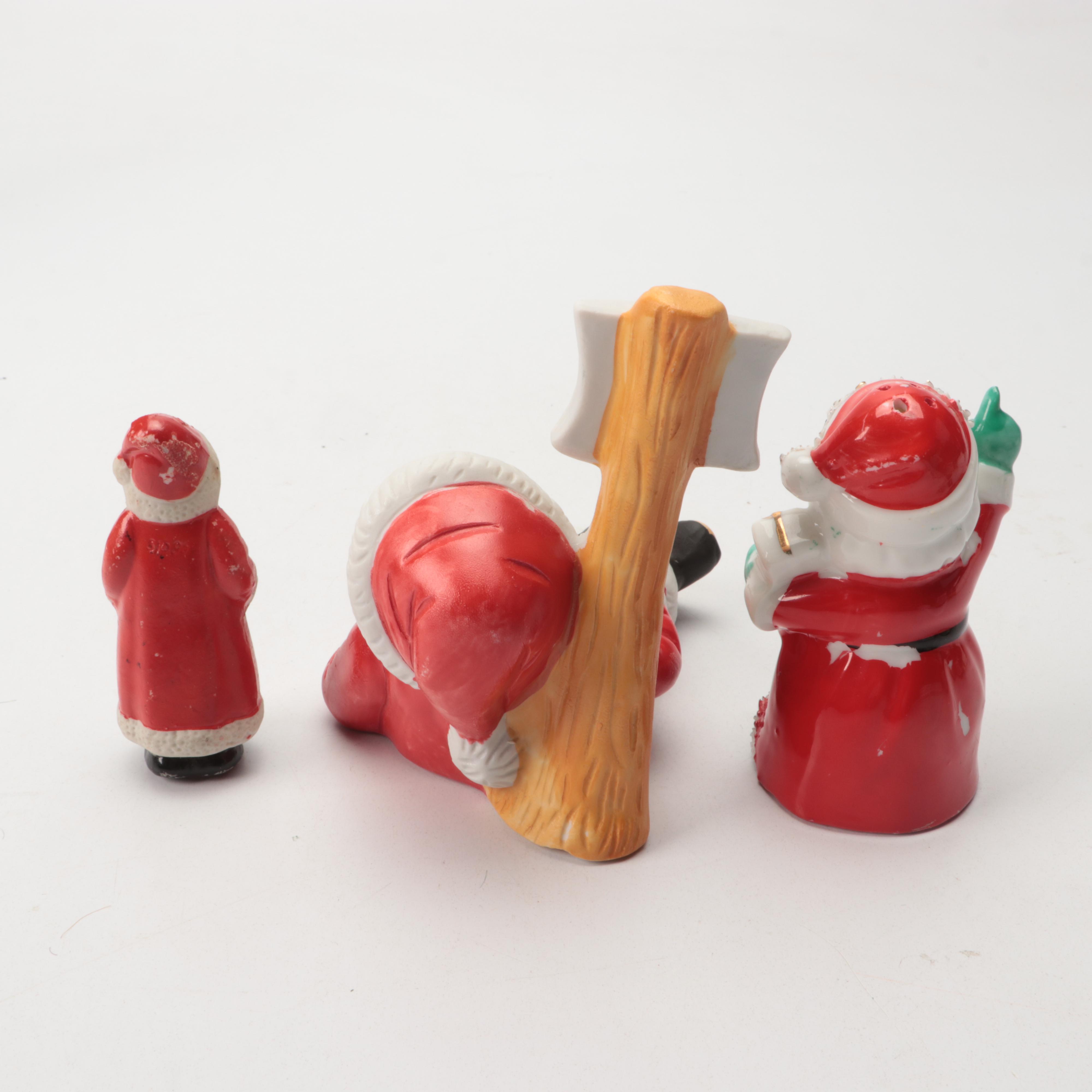 Mikasa Winter Scene Porcelain Box with Santa Figurine and Other Christmas Decor