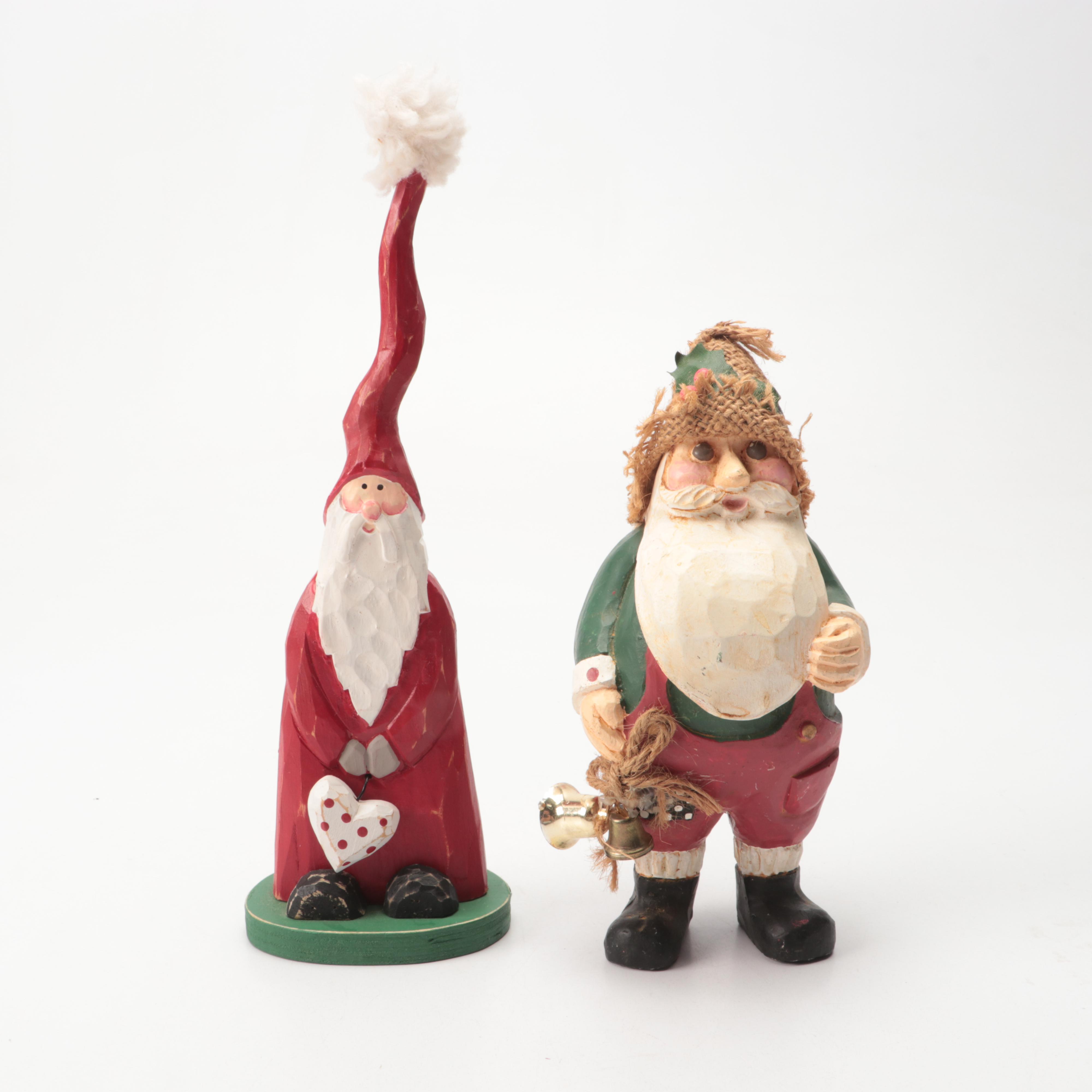 Russian Hand-Carved Folk Art Grandfather Frost with Santa Collection