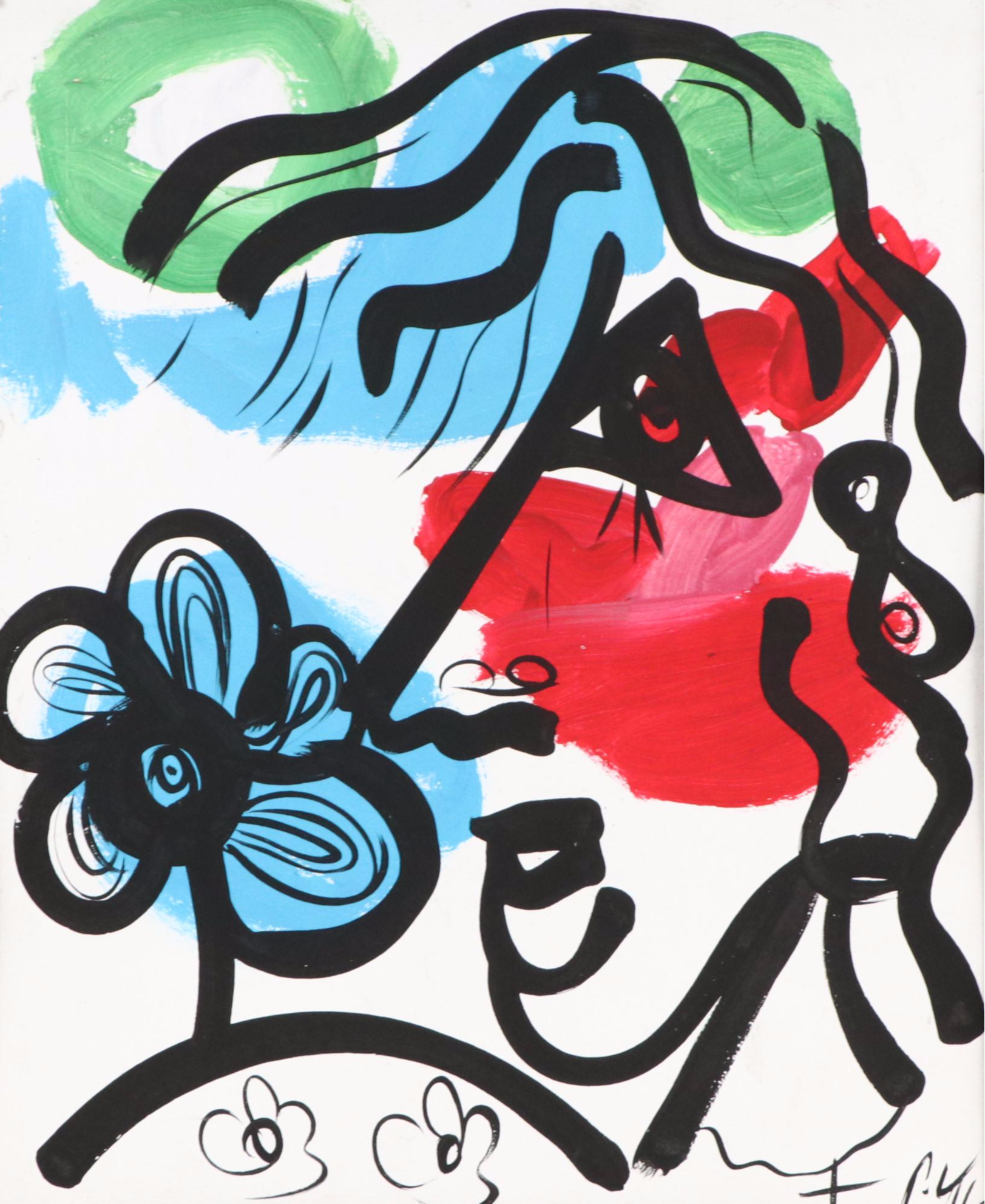 Peter Keil Abstract Portrait Acrylic Painting, Late 20th Century