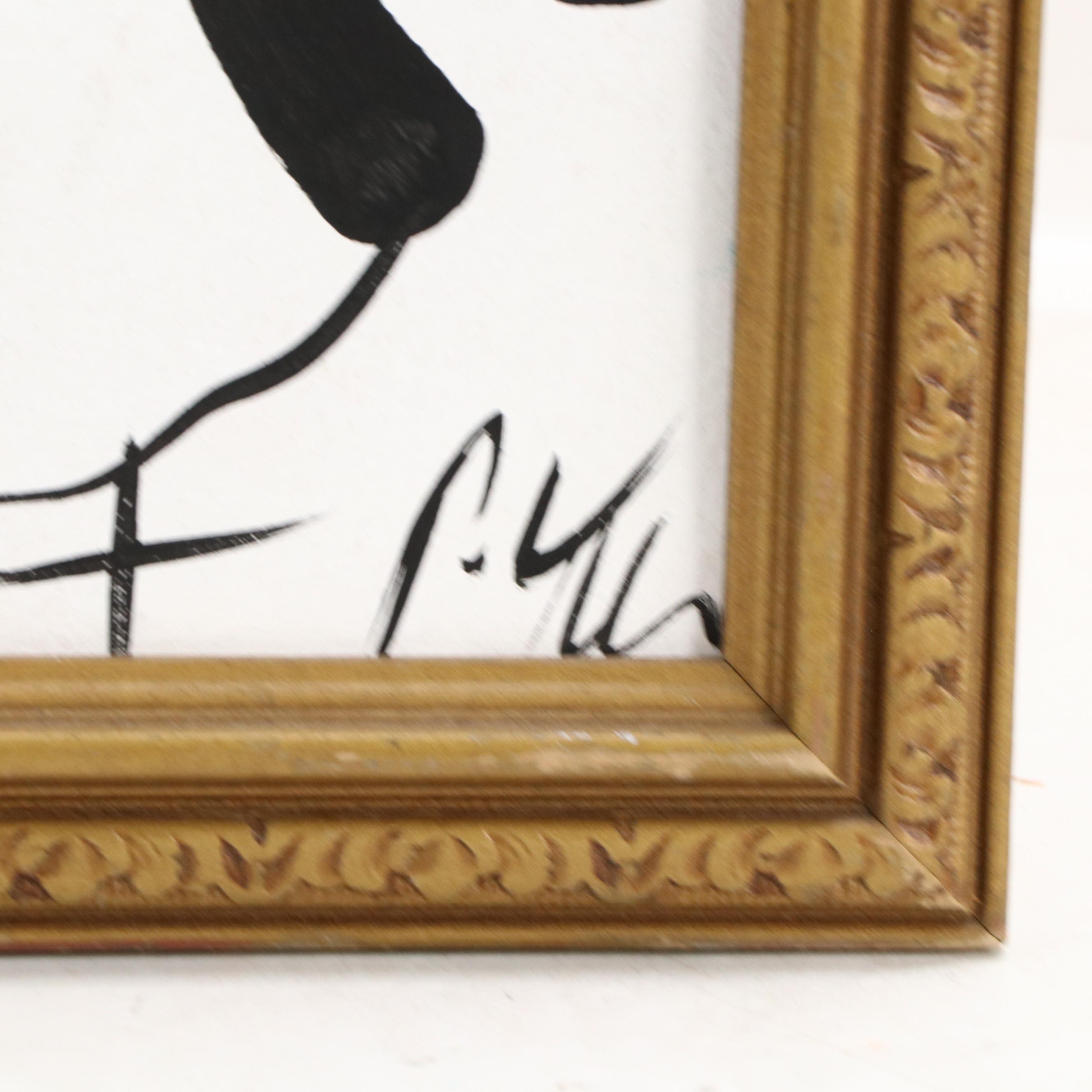 Peter Keil Abstract Portrait Acrylic Painting, Late 20th Century