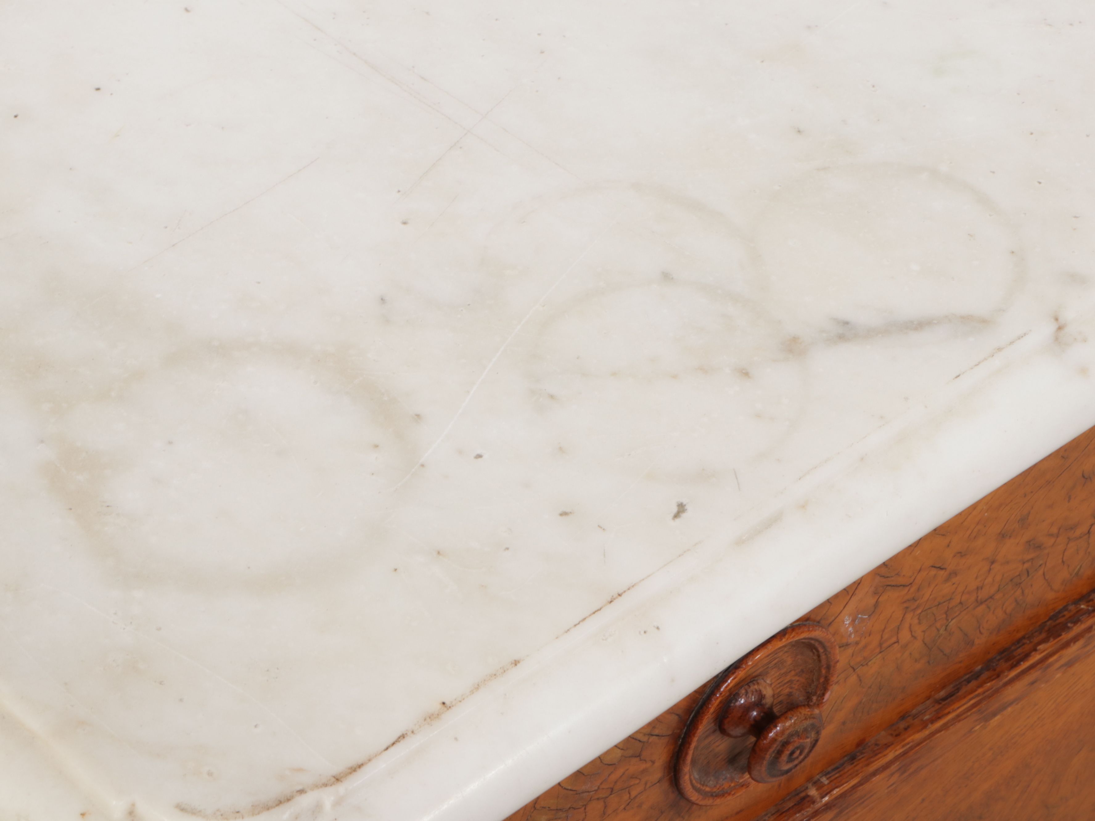 Victorian Marble Top Burl Wood and Oak Dresser with Mirror, 19th Century