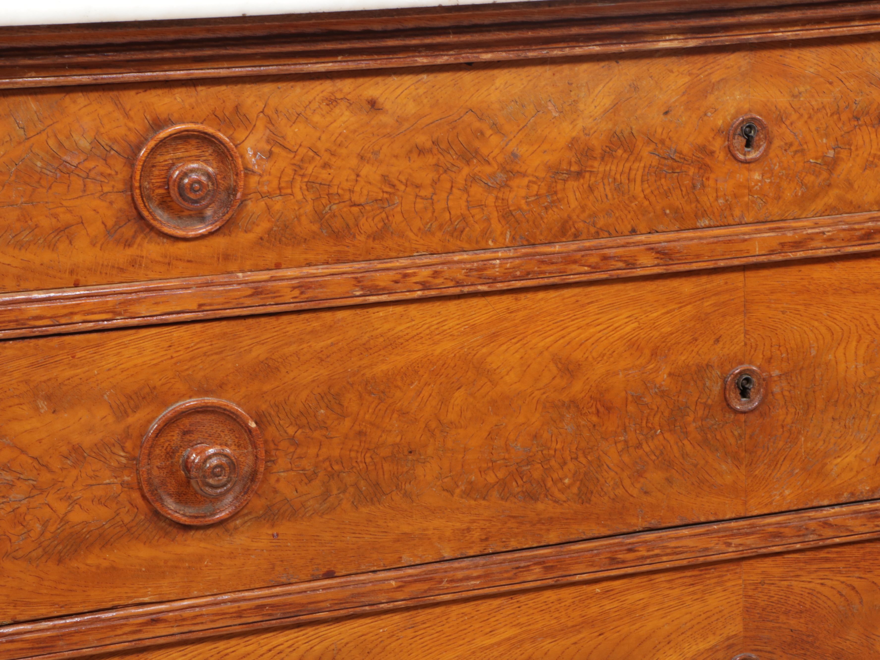 Victorian Marble Top Burl Wood and Oak Dresser with Mirror, 19th Century