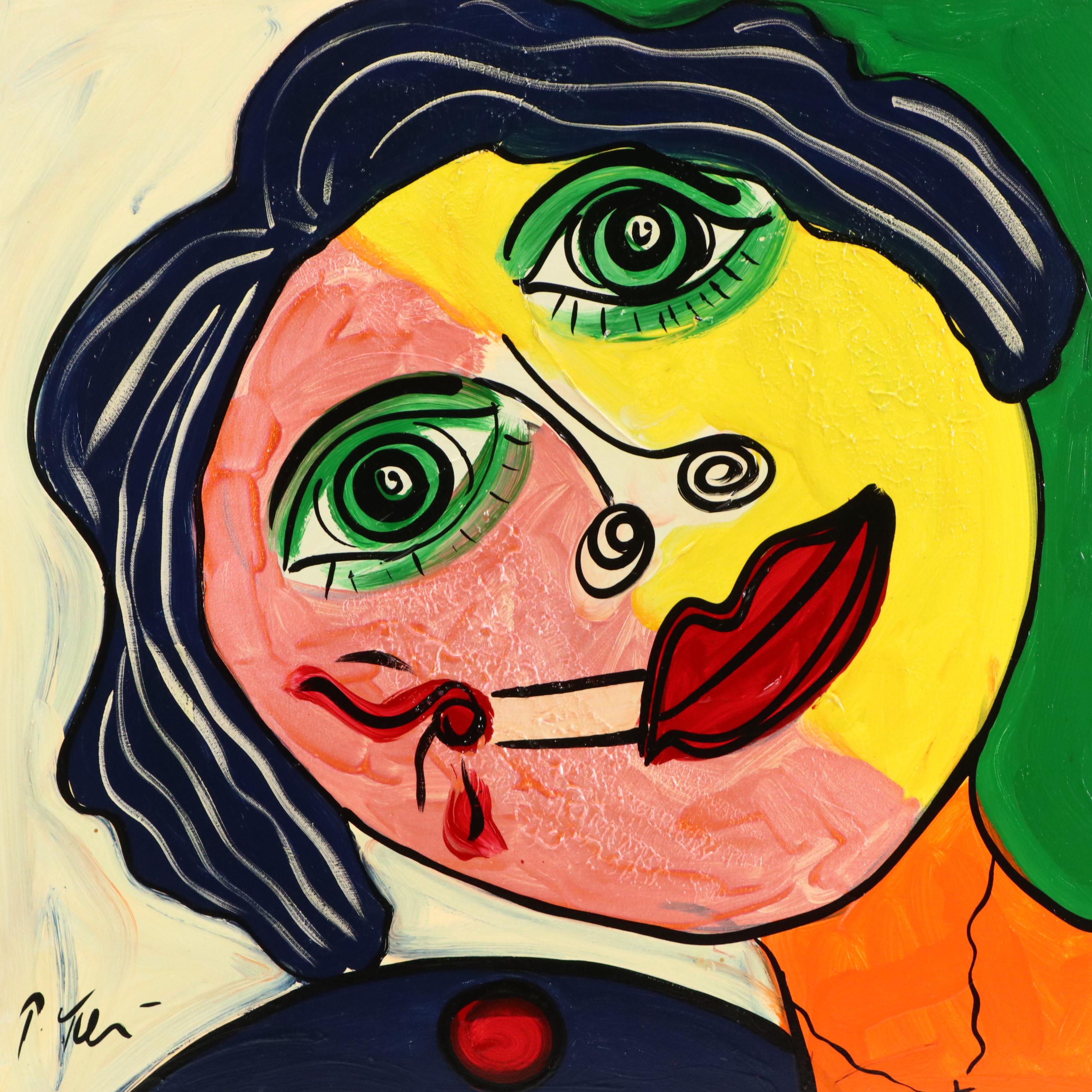 Peter Keil Abstract Portrait Acrylic Painting "Picasso Face"