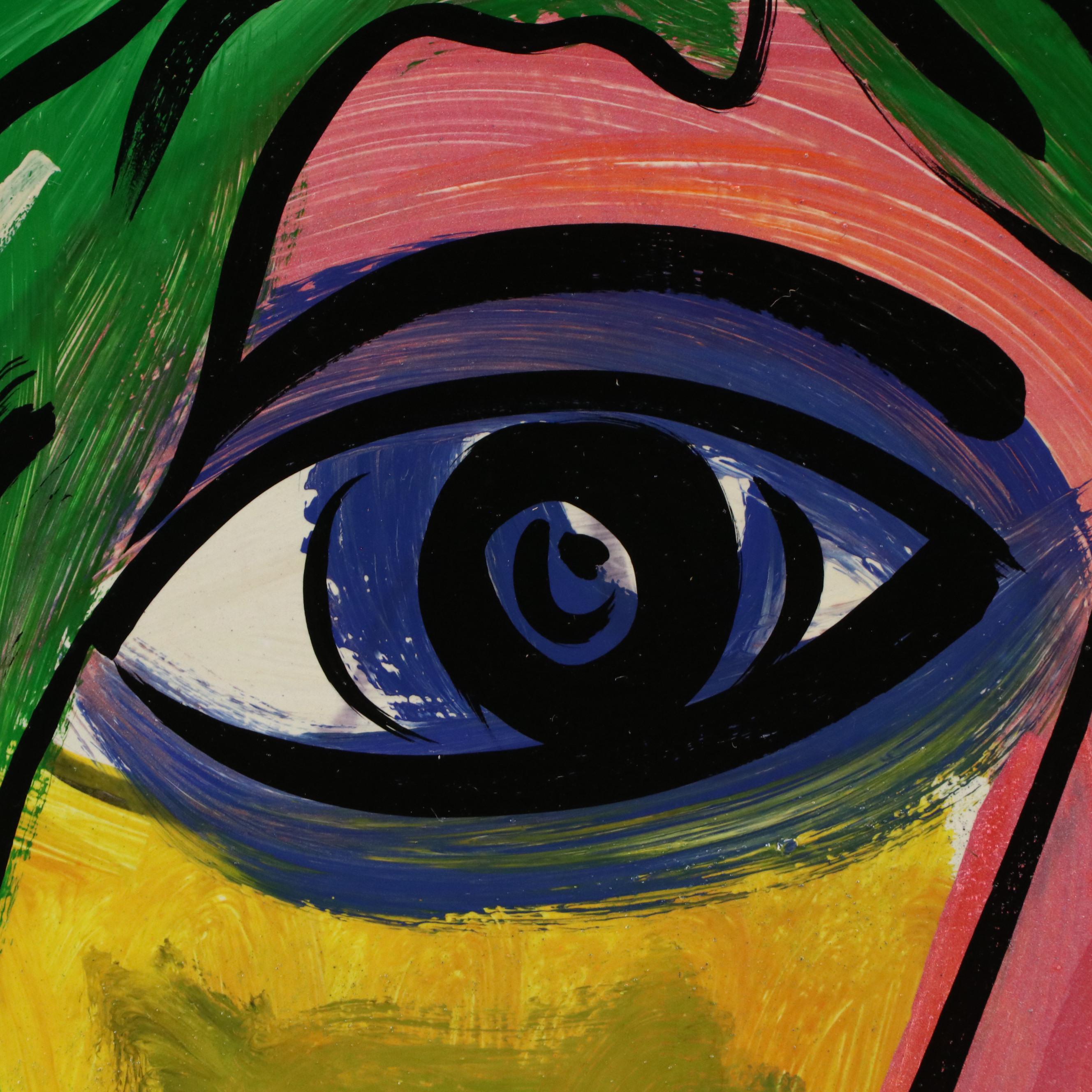 Peter Keil Abstract Portrait Acrylic Painting, Late 20th Century