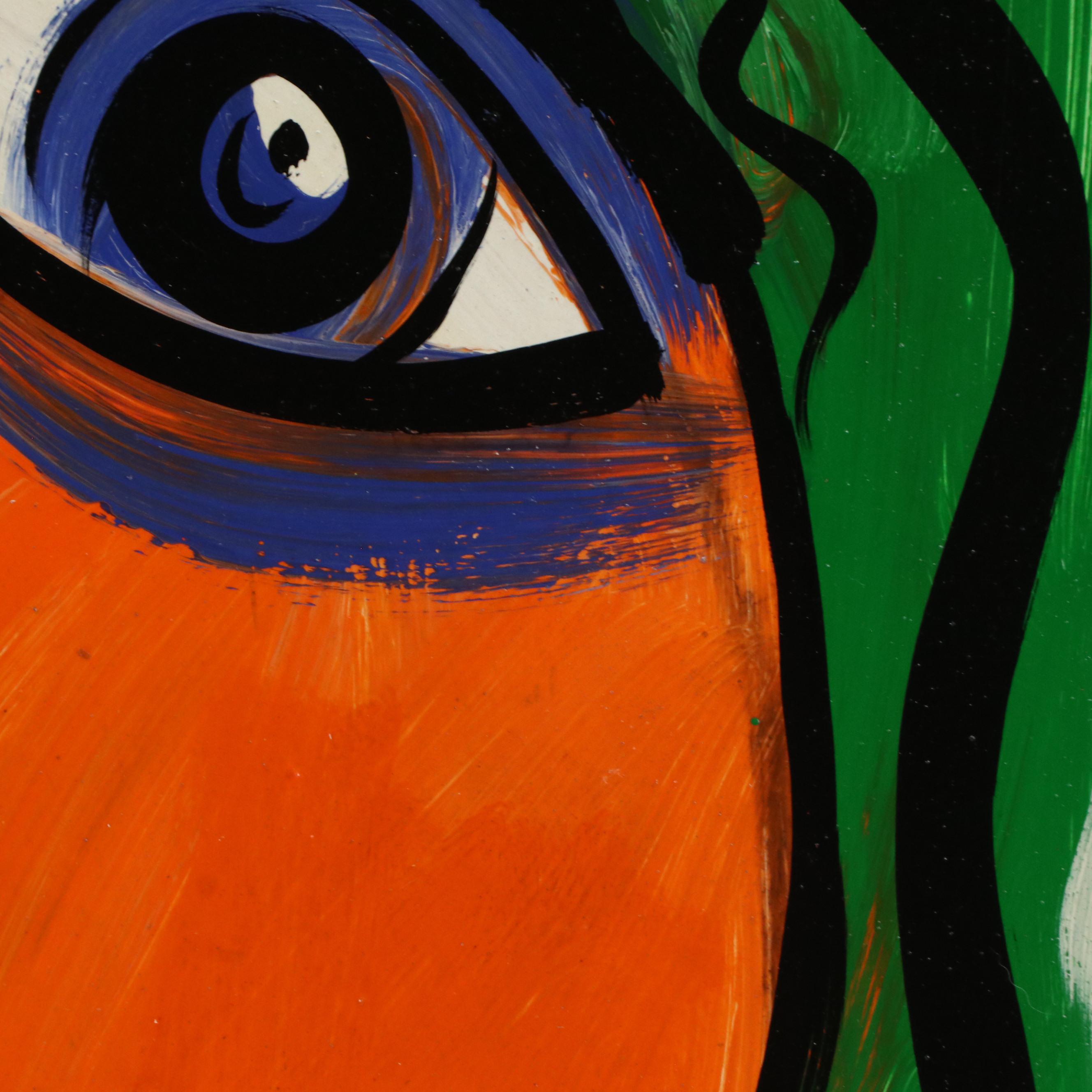 Peter Keil Abstract Portrait Acrylic Painting, Late 20th Century