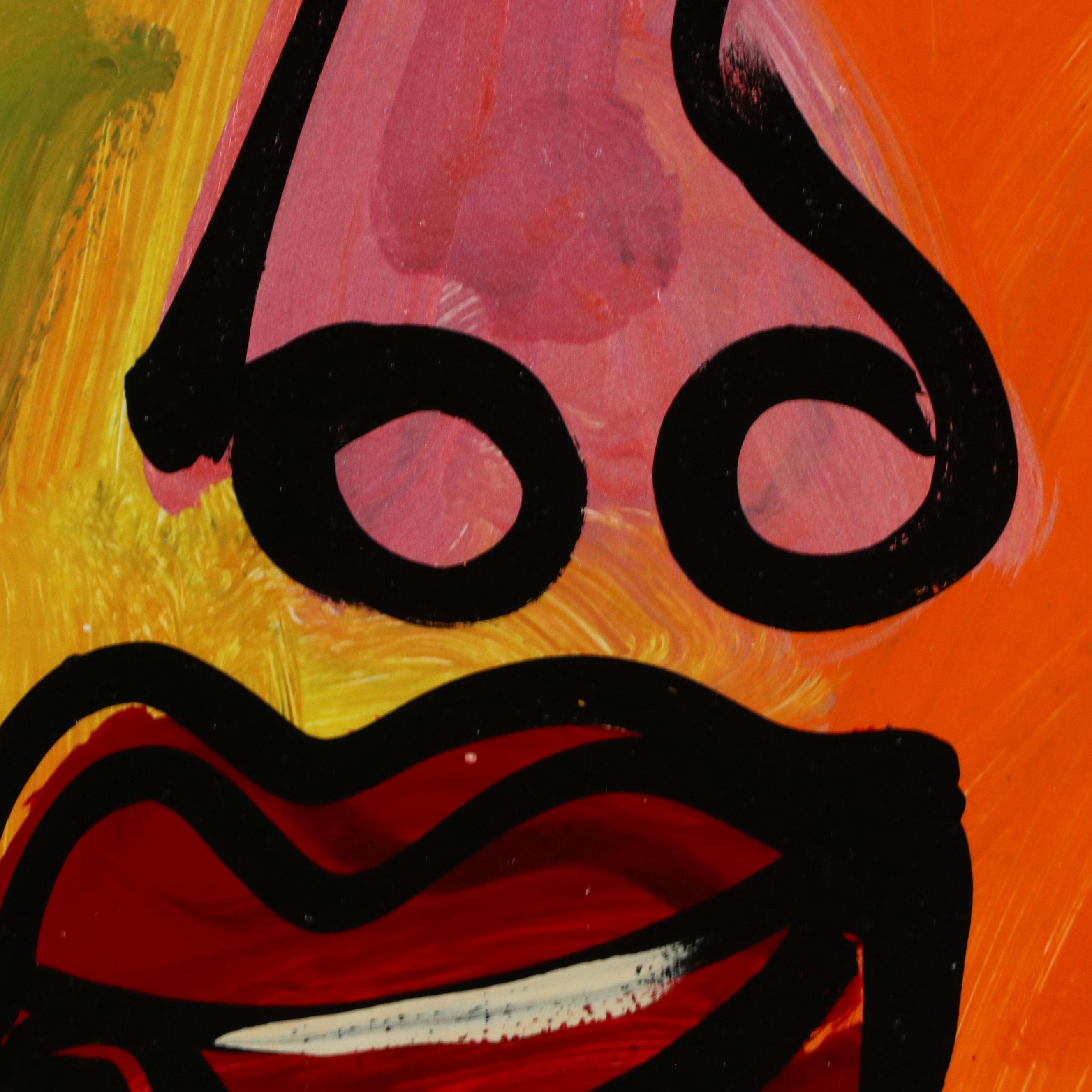 Peter Keil Abstract Portrait Acrylic Painting, Late 20th Century