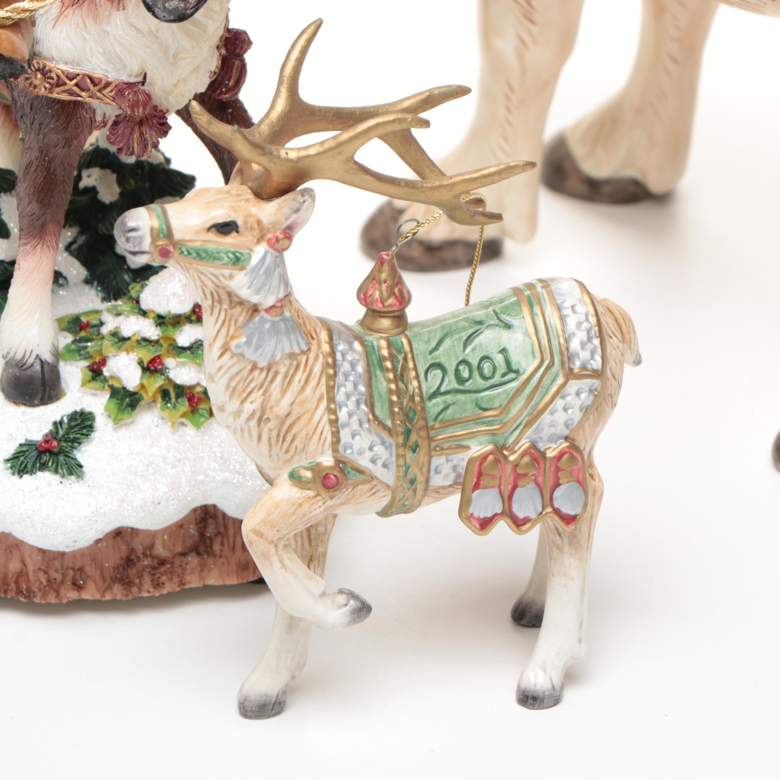 Fitz & Floyd "Jolly Ole St. Nick" with Ceramic Reindeer Figurines