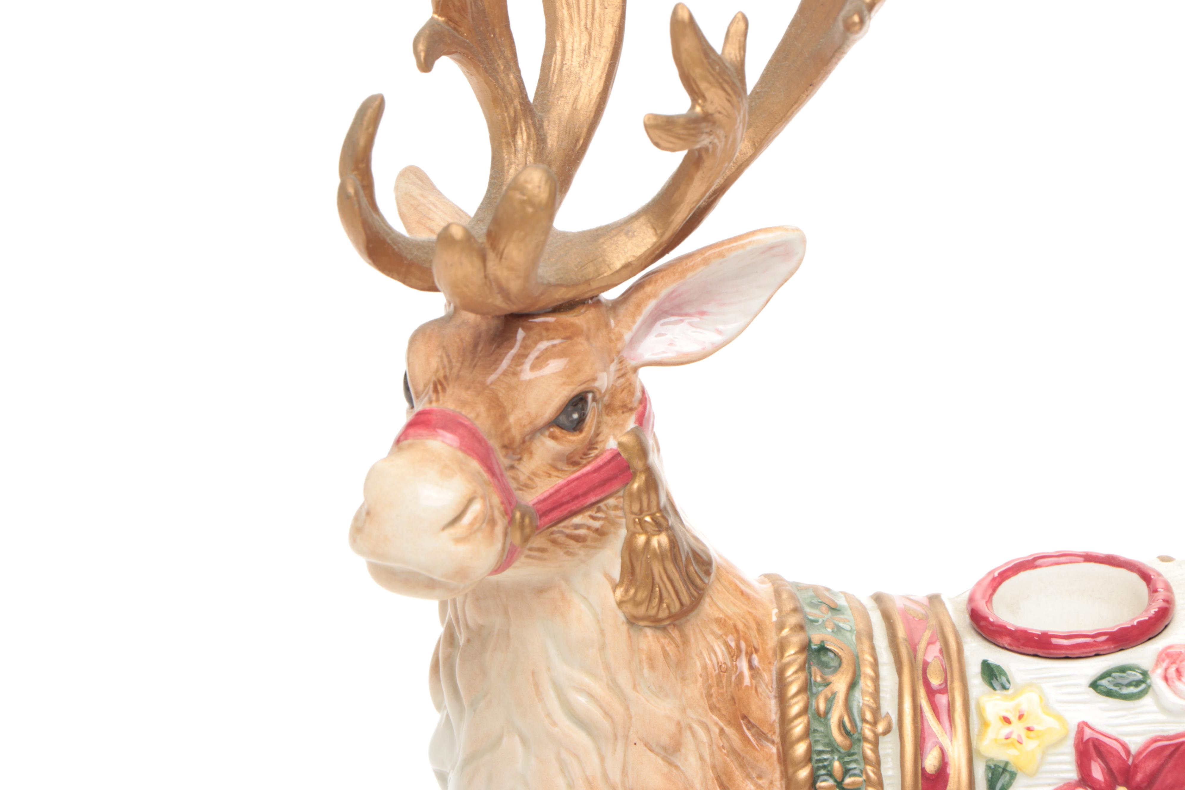 Fitz & Floyd "Jolly Ole St. Nick" with Ceramic Reindeer Figurines