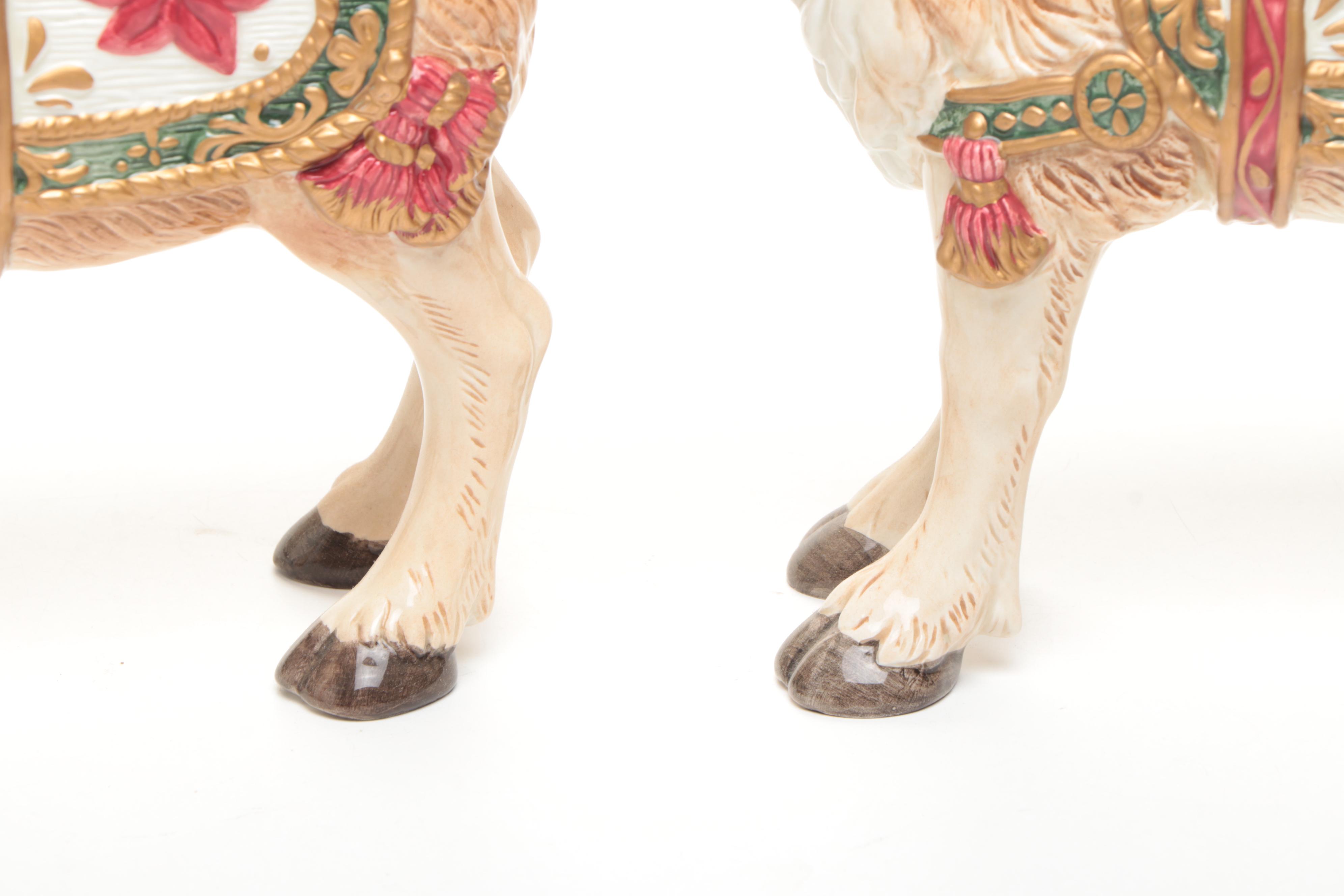 Fitz & Floyd "Jolly Ole St. Nick" with Ceramic Reindeer Figurines