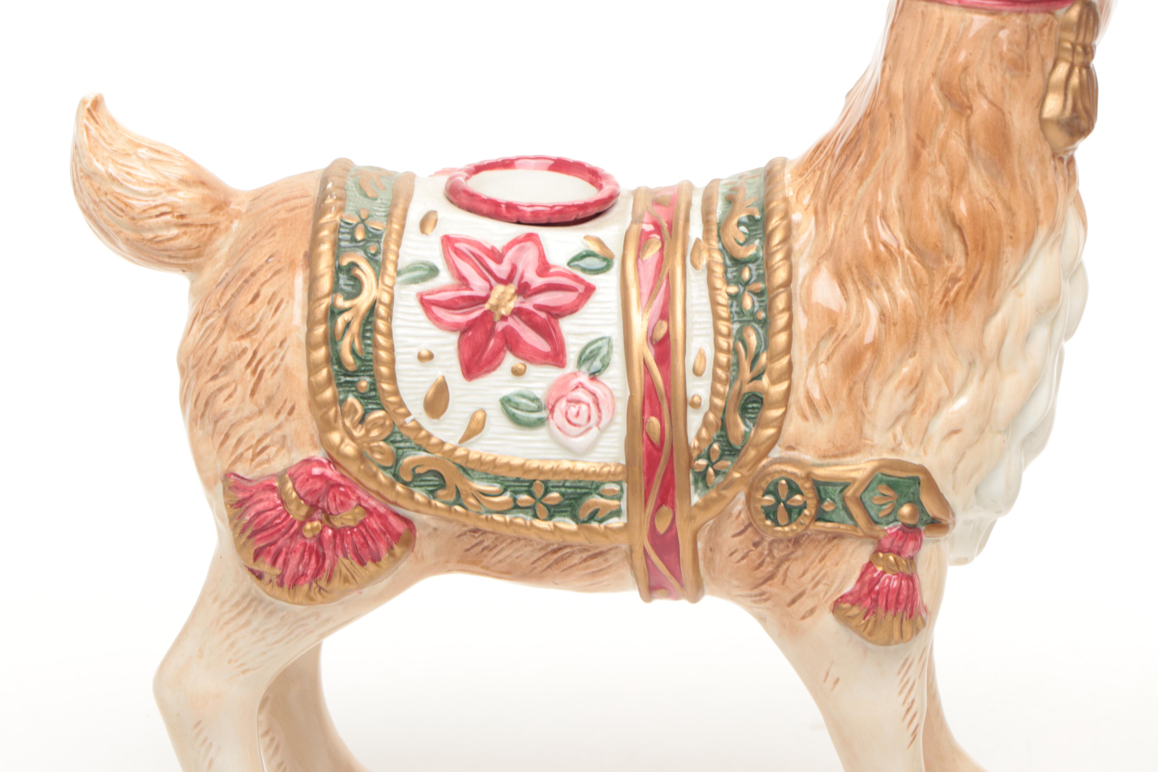 Fitz & Floyd "Jolly Ole St. Nick" with Ceramic Reindeer Figurines