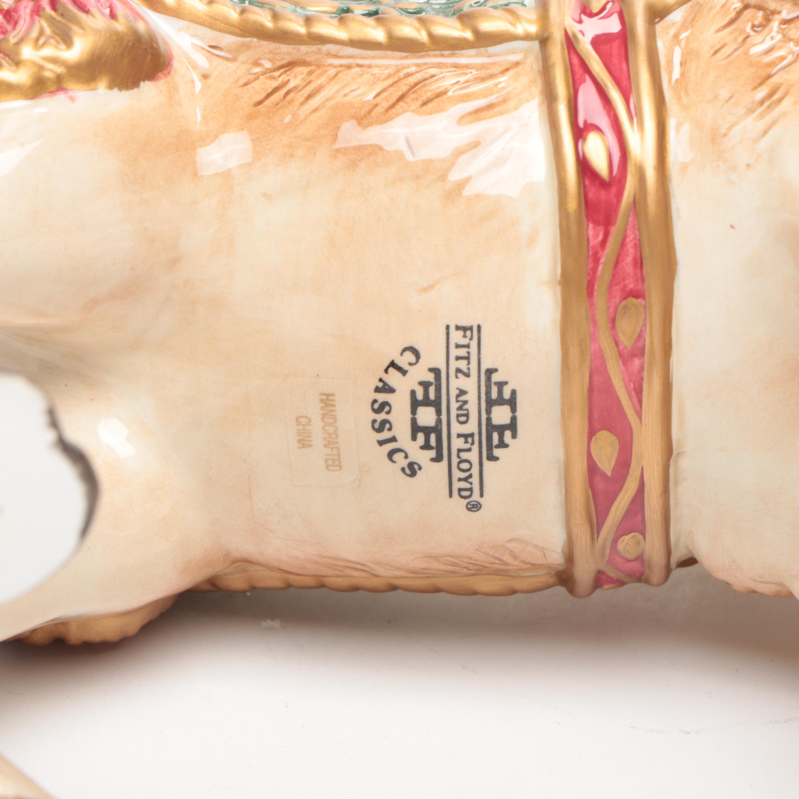 Fitz & Floyd "Jolly Ole St. Nick" with Ceramic Reindeer Figurines