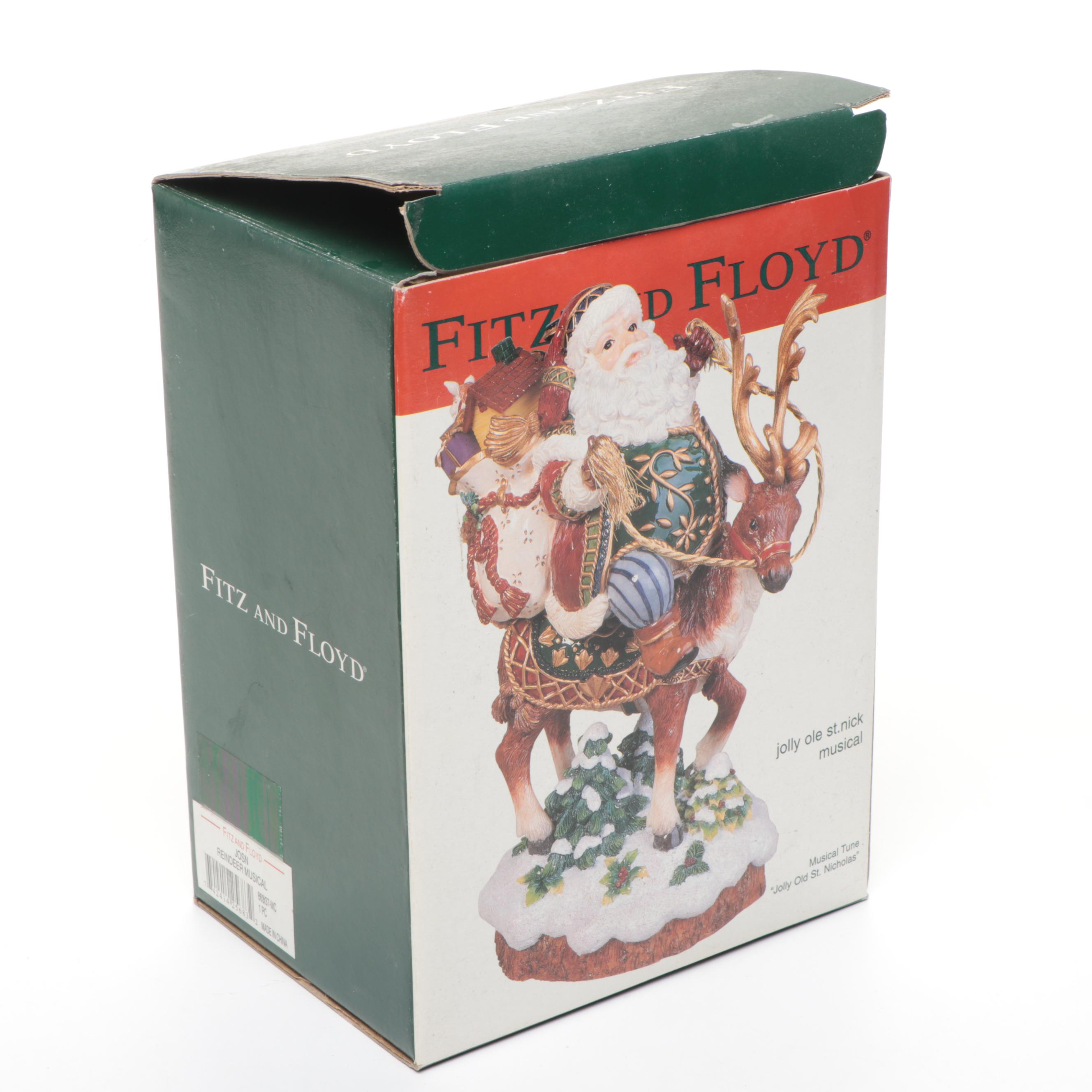 Fitz & Floyd "Jolly Ole St. Nick" with Ceramic Reindeer Figurines