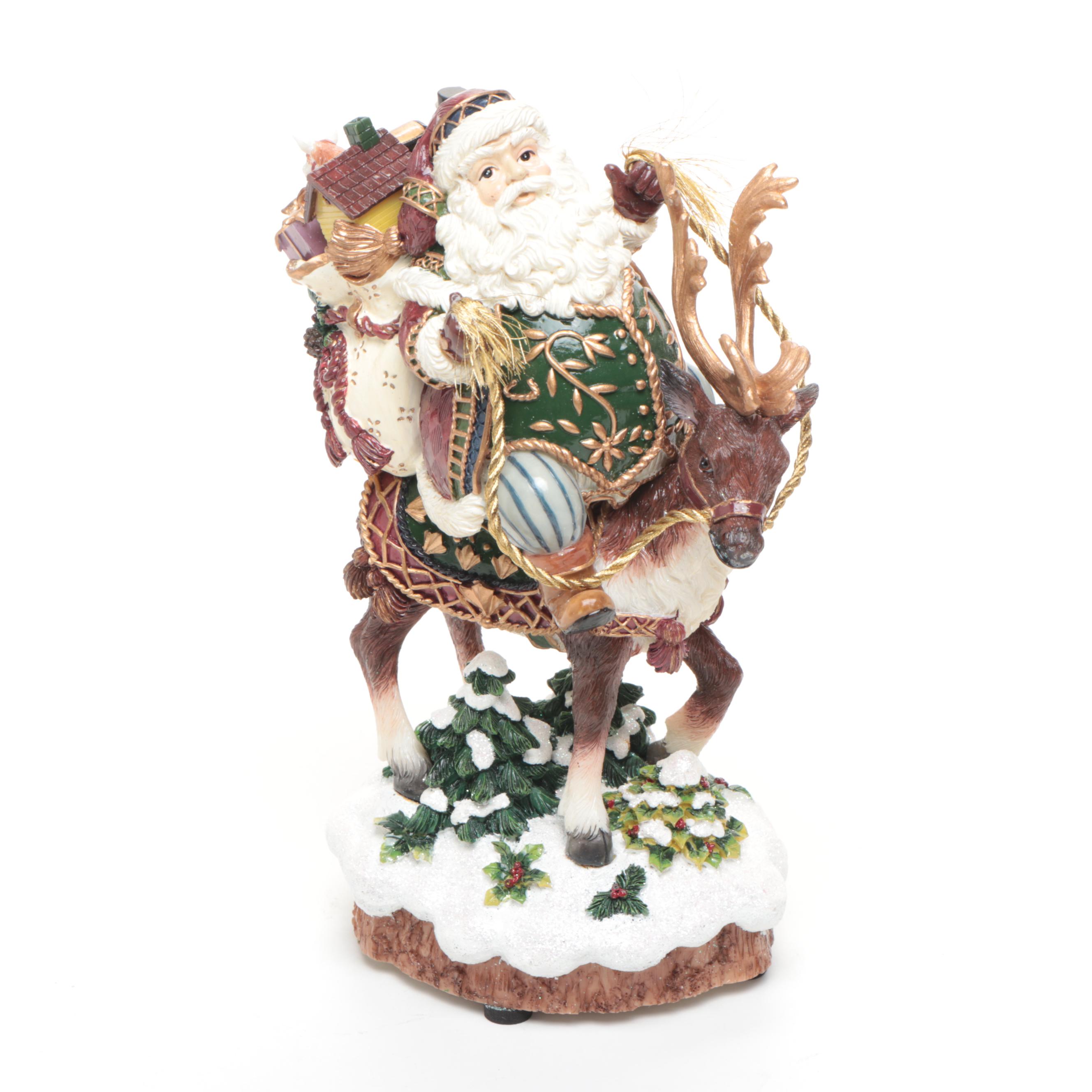 Fitz & Floyd "Jolly Ole St. Nick" with Ceramic Reindeer Figurines