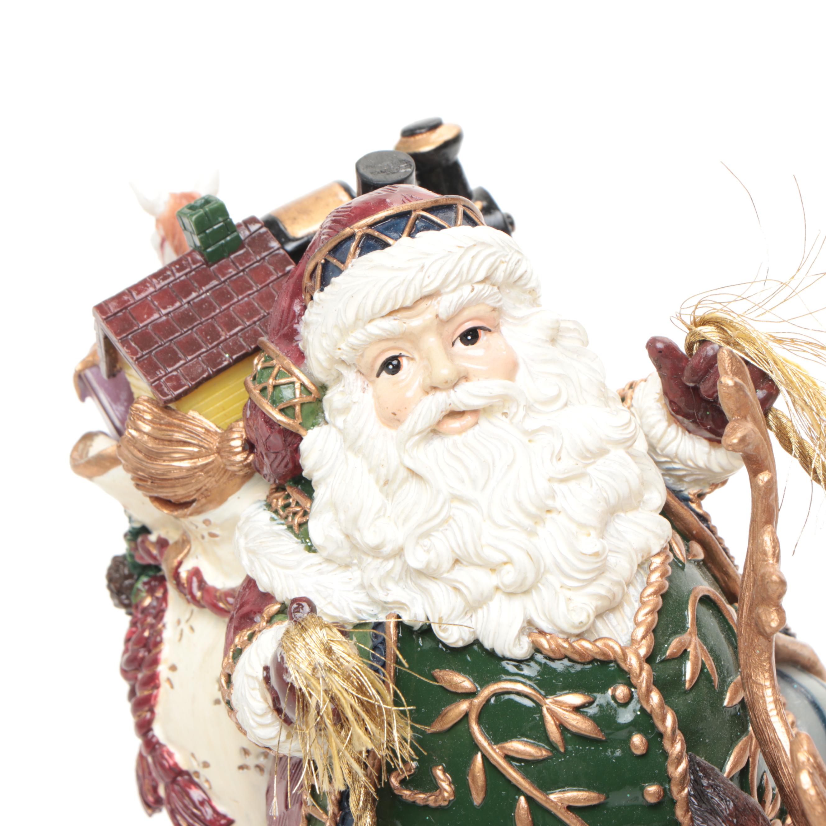 Fitz & Floyd "Jolly Ole St. Nick" with Ceramic Reindeer Figurines