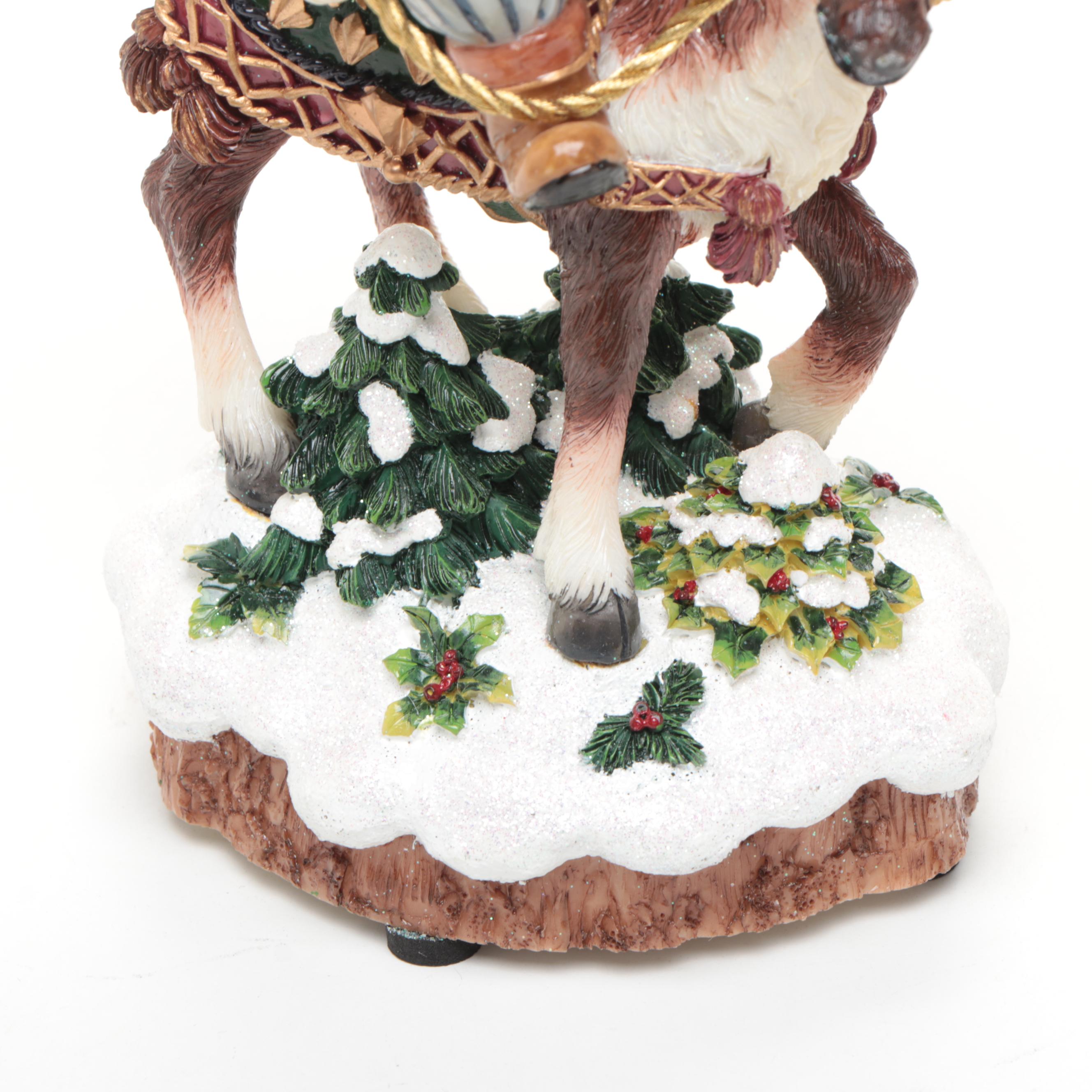 Fitz & Floyd "Jolly Ole St. Nick" with Ceramic Reindeer Figurines