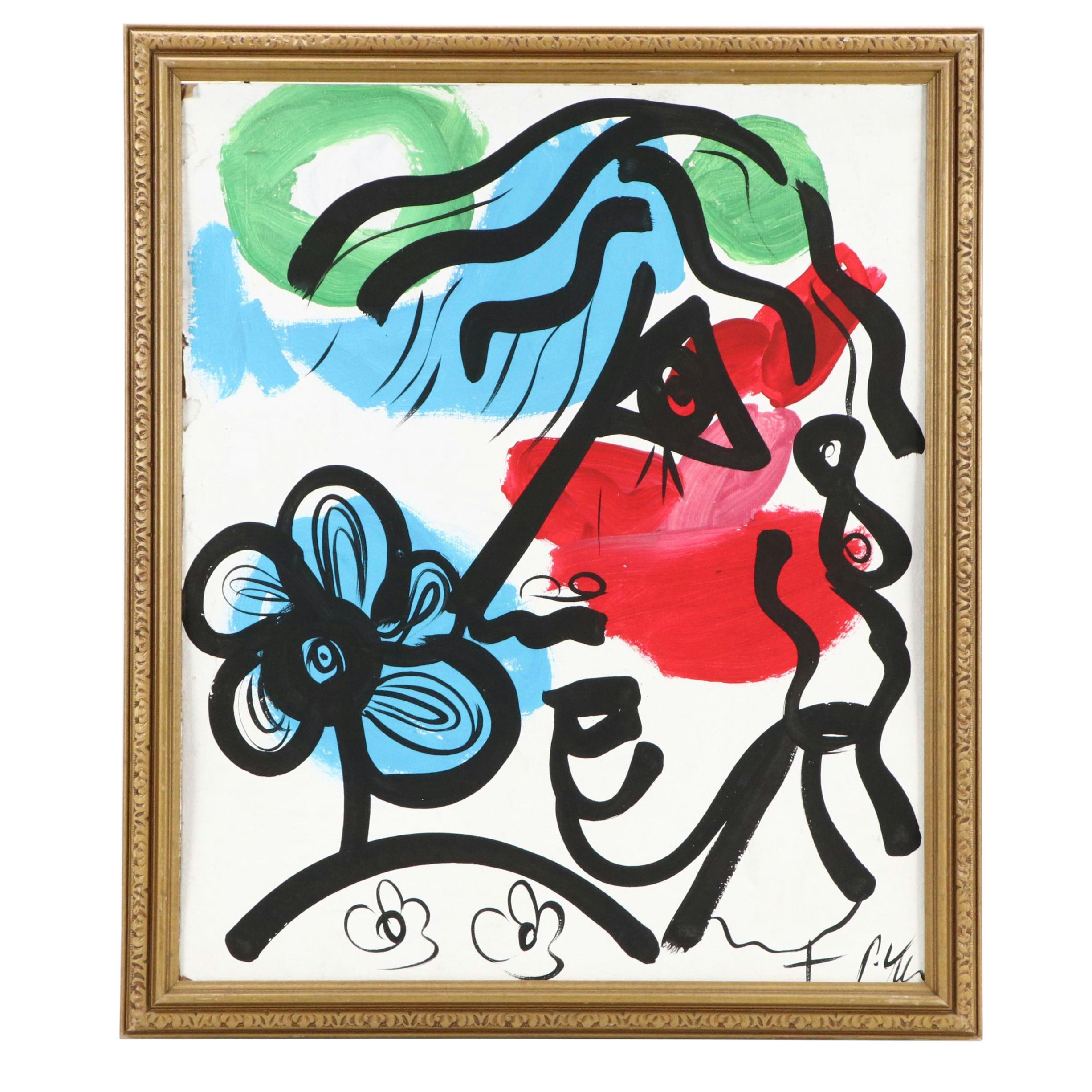 Peter Keil Abstract Portrait Acrylic Painting, Late 20th Century