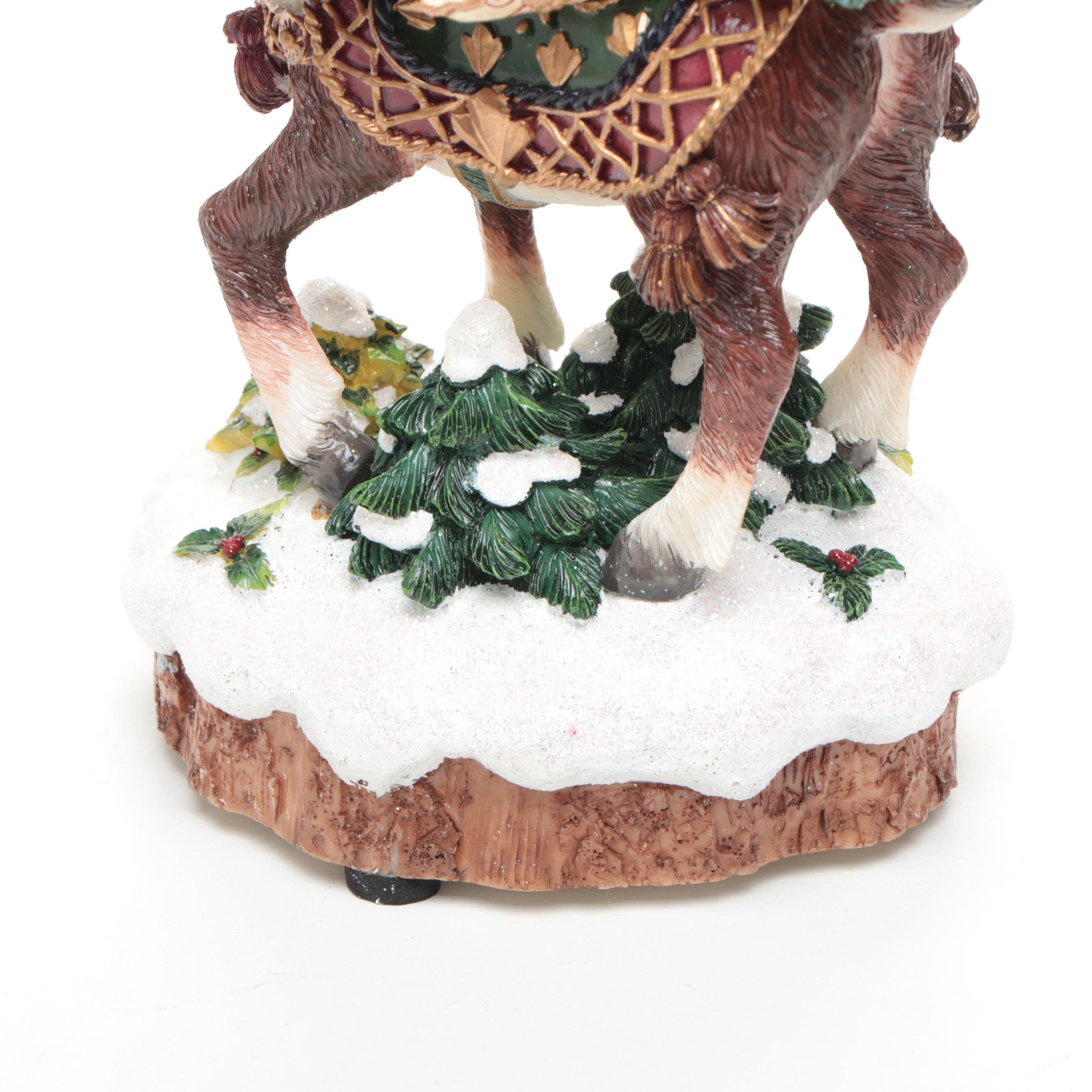 Fitz & Floyd "Jolly Ole St. Nick" with Ceramic Reindeer Figurines