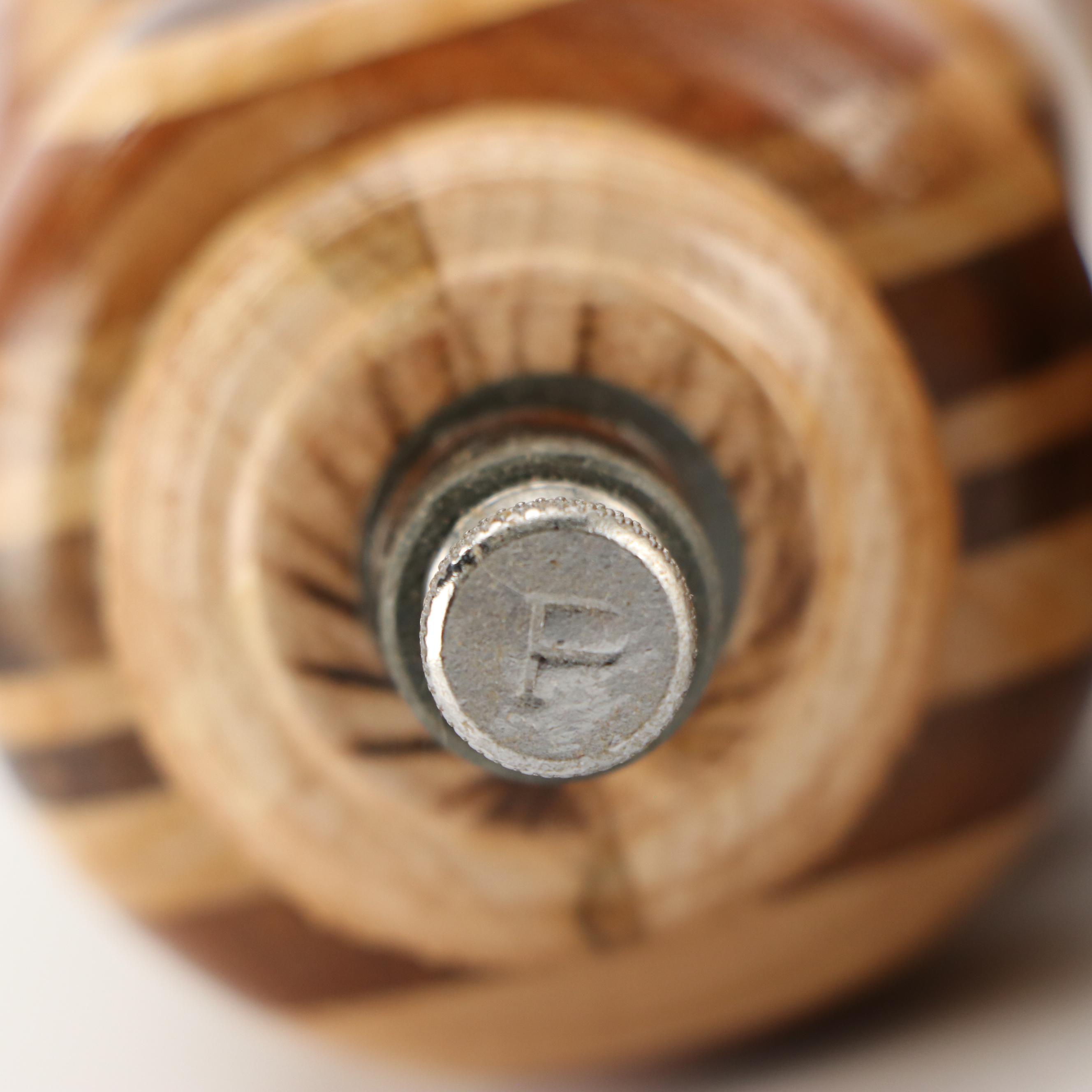 Contemporary Segmented and Turned Wood Pepper Mills with Cutting Board