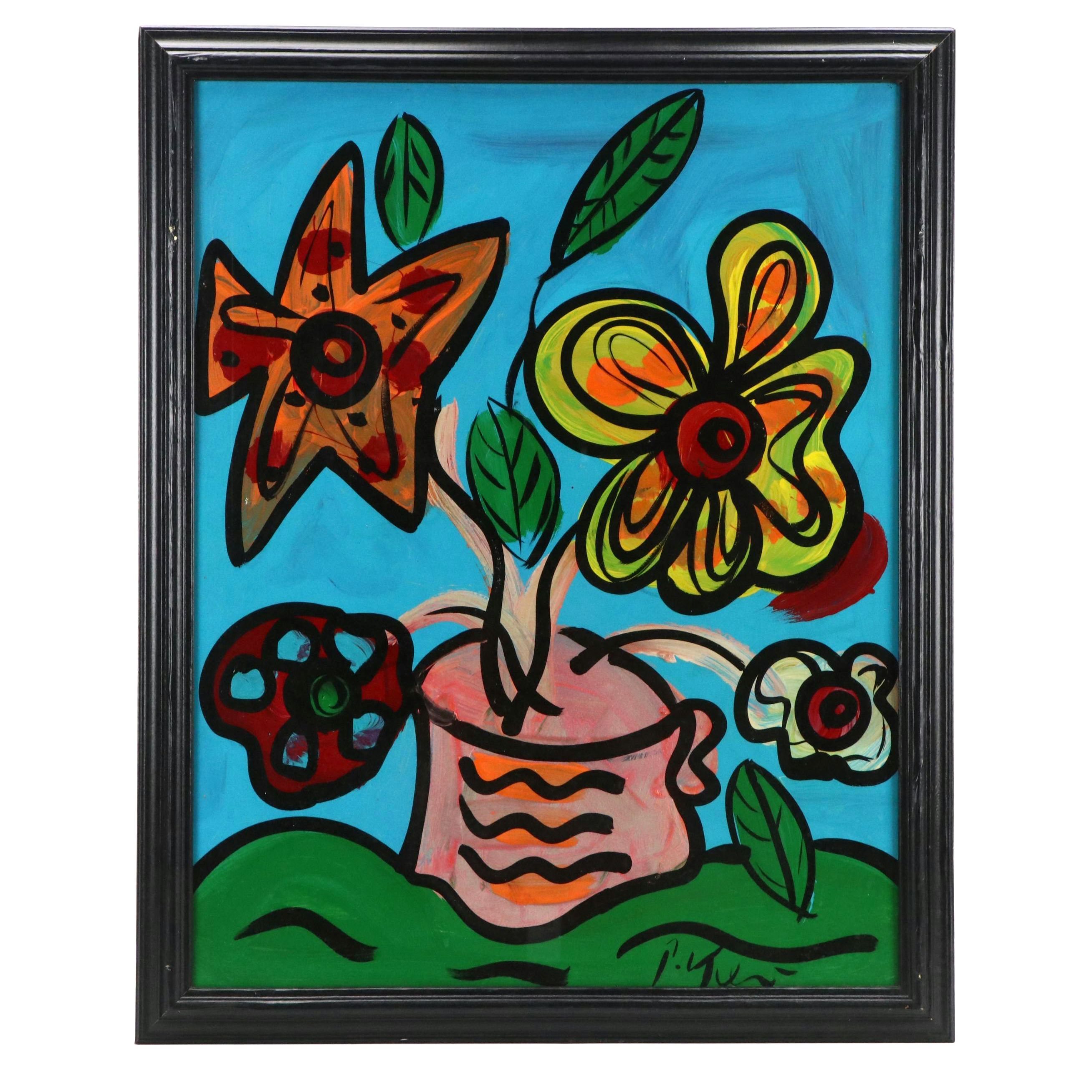 Peter Keil Stylized Floral Still Life Acrylic Painting