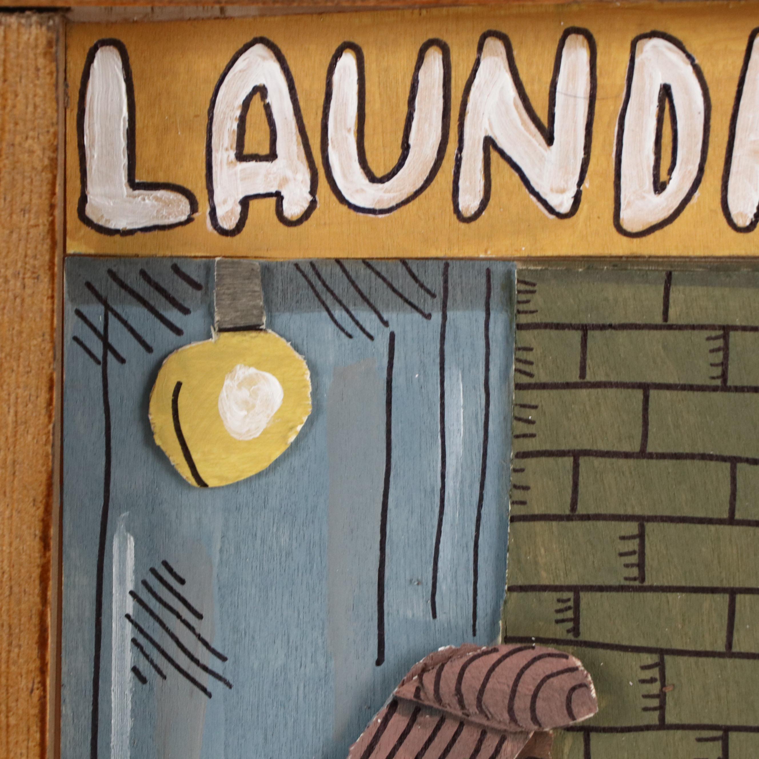 Aaron Wooten Stylized Dimensional Figural Acrylic Painting "Laundry," 2025