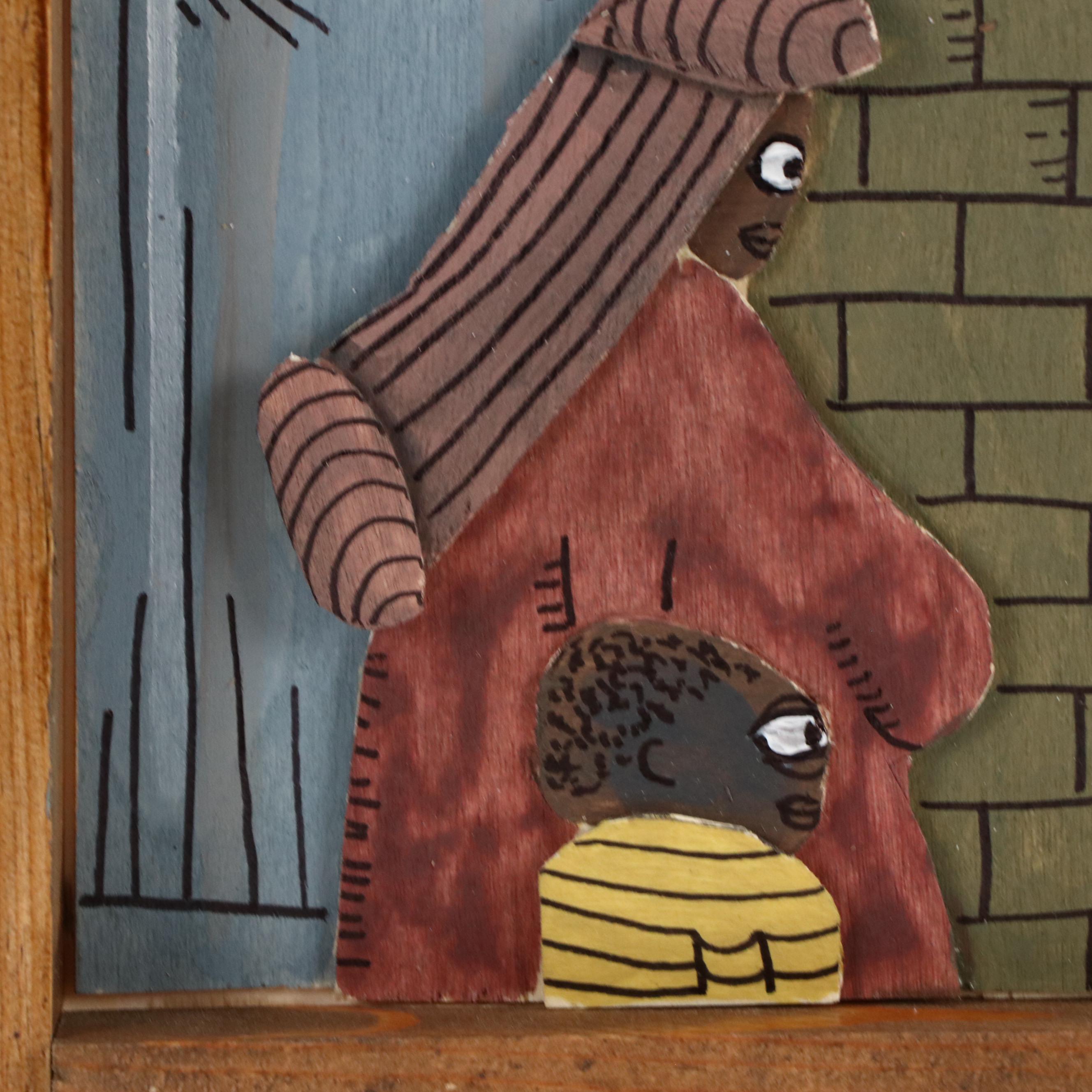 Aaron Wooten Stylized Dimensional Figural Acrylic Painting "Laundry," 2025