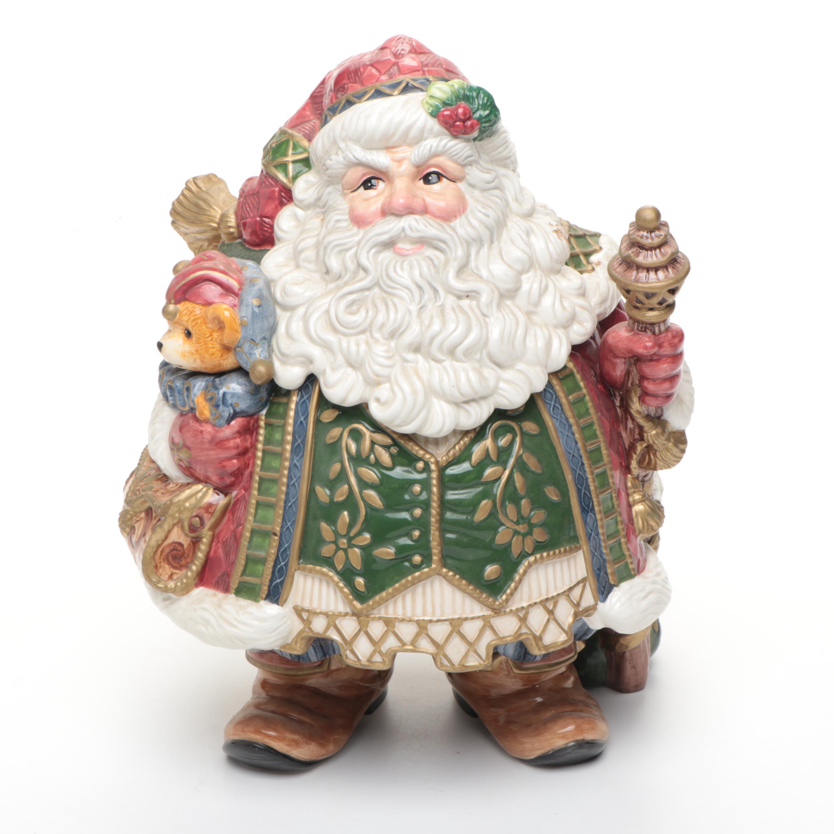 Fitz & Floyd Reindeer Candlesticks with "Jolly Ole Saint Nick" Cookie Jar