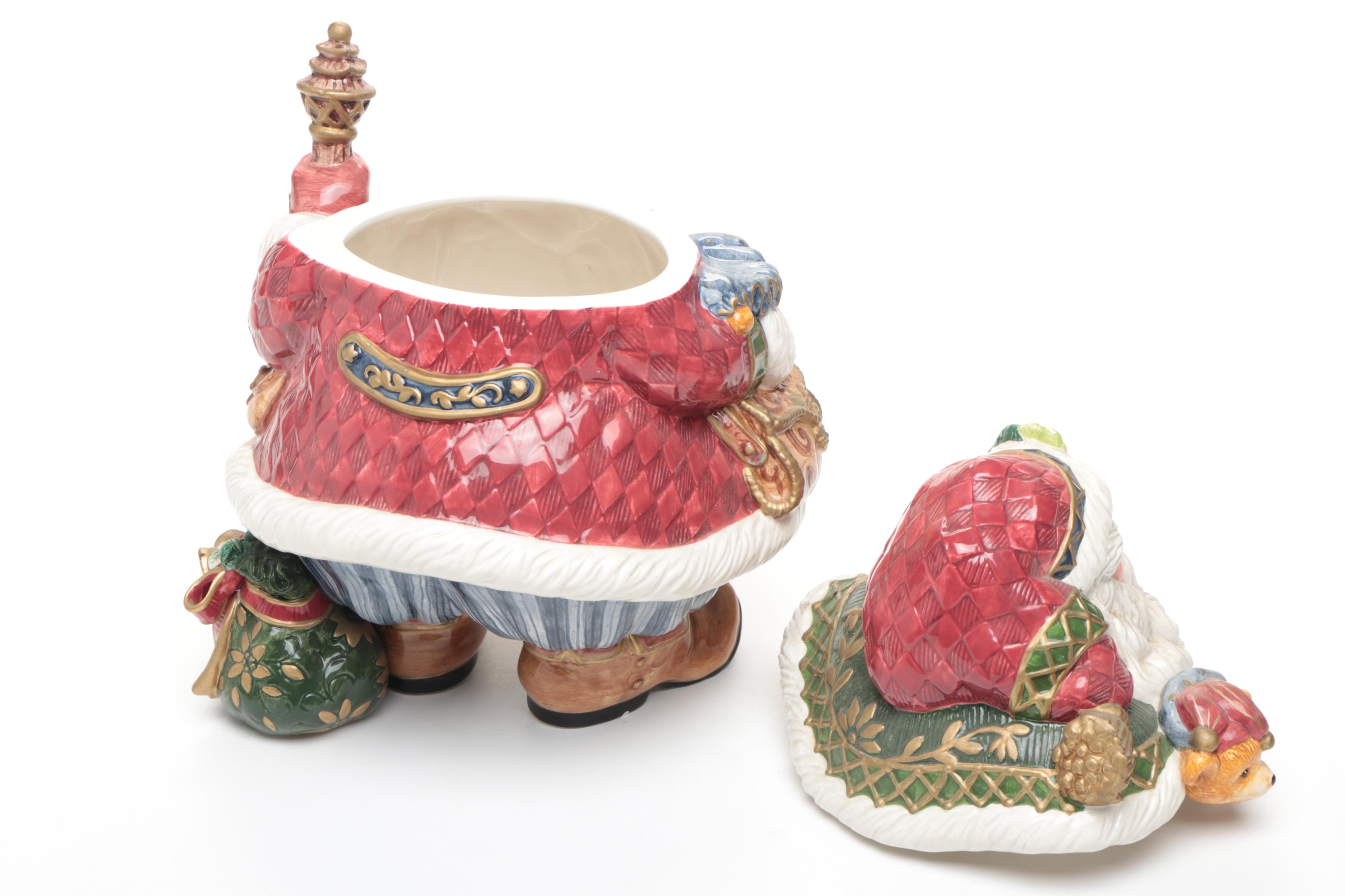 Fitz & Floyd Reindeer Candlesticks with "Jolly Ole Saint Nick" Cookie Jar