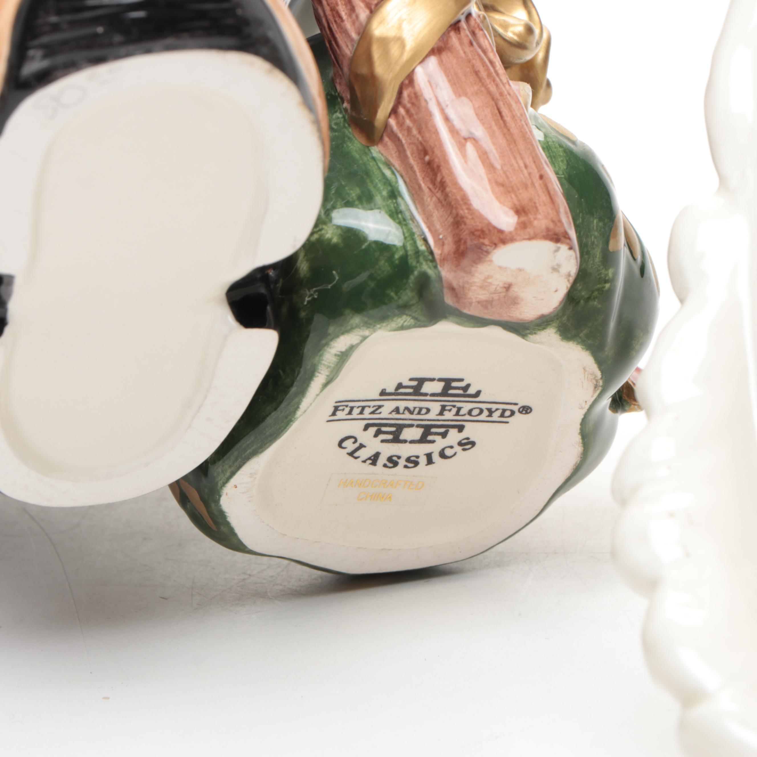 Fitz & Floyd Reindeer Candlesticks with "Jolly Ole Saint Nick" Cookie Jar